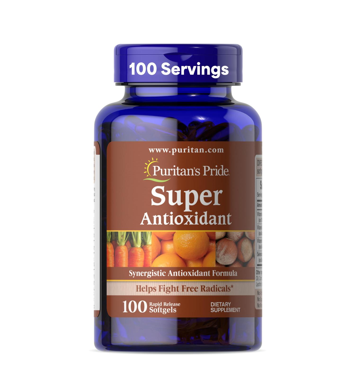 Puritan's Pride Premium Super Synergistic Antioxidant Formula Dietary Supplement to Help Fight Premature Aging* Vitamins A C E and Selenium Mineral 3 Month Supply 100 Rapid Release Softgels - Buy Online on GoSupps.com