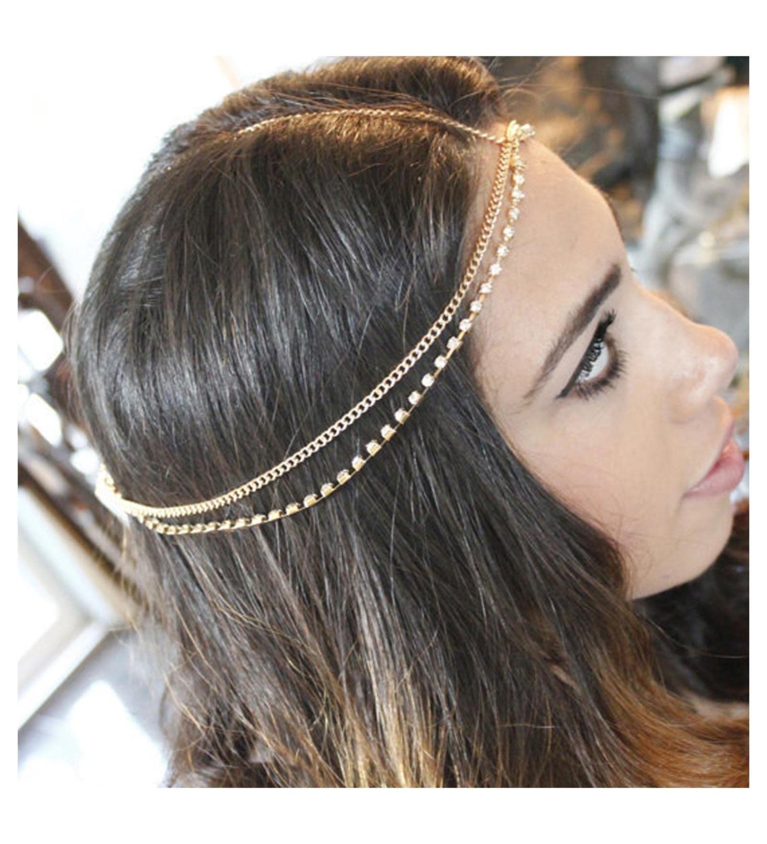 Shop Inilbran Boho Layered Rhinestone Head Chain - Vintage Adjustable Hair Accessories for Women & Girls | Perfect for Festivals - Buy Online on GoSupps.com