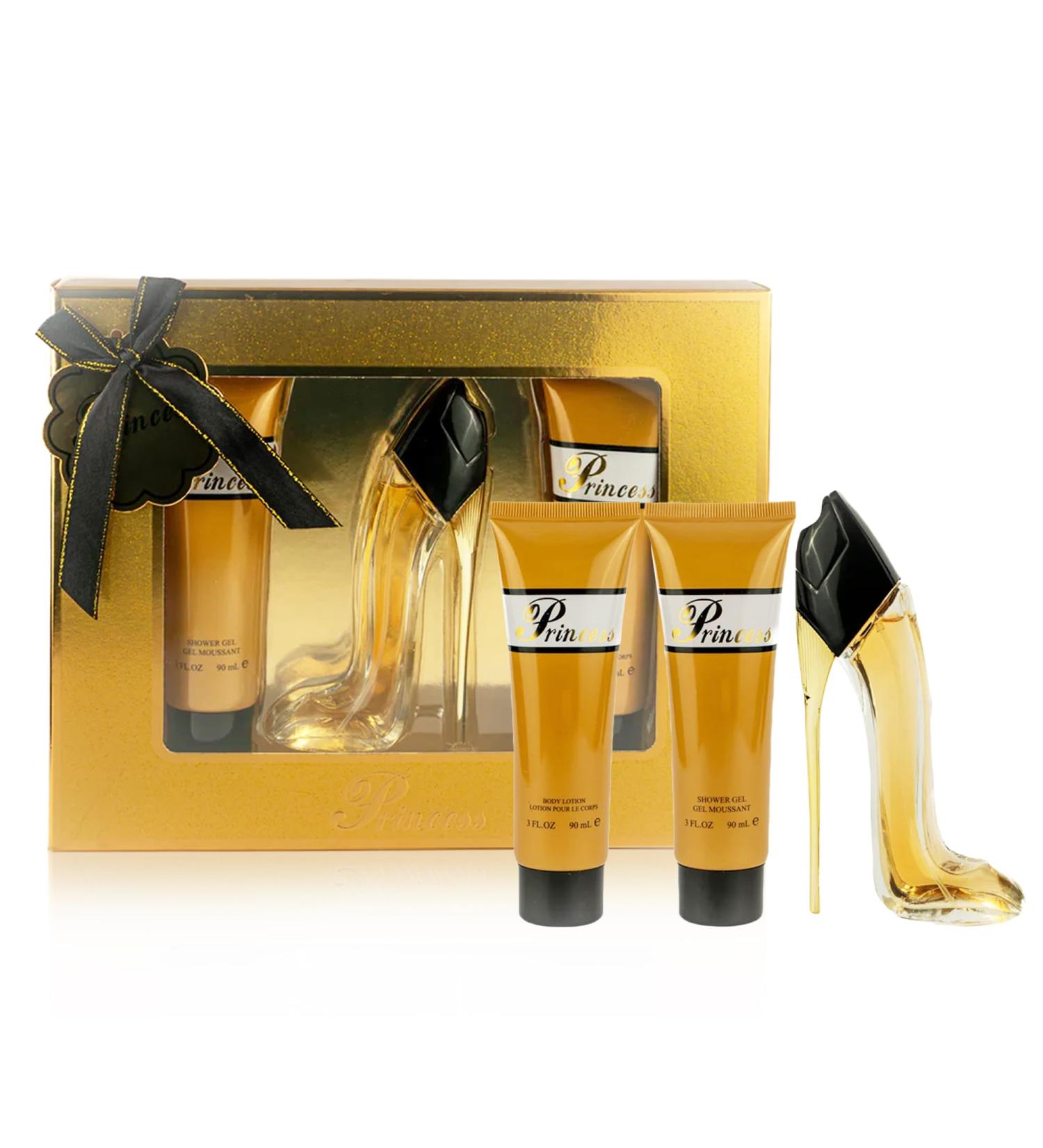 META-BOSEM Women's Fragrance Set - Sweet Floral Note - Fresh Scent - Great Holiday Gift - for All Day Use - a High-Heel Classic Bottle (90ml Shower Gel+50ml EDT+90ml Body Lotion) (Prinss Gold) - Buy Online on GoSupps.com