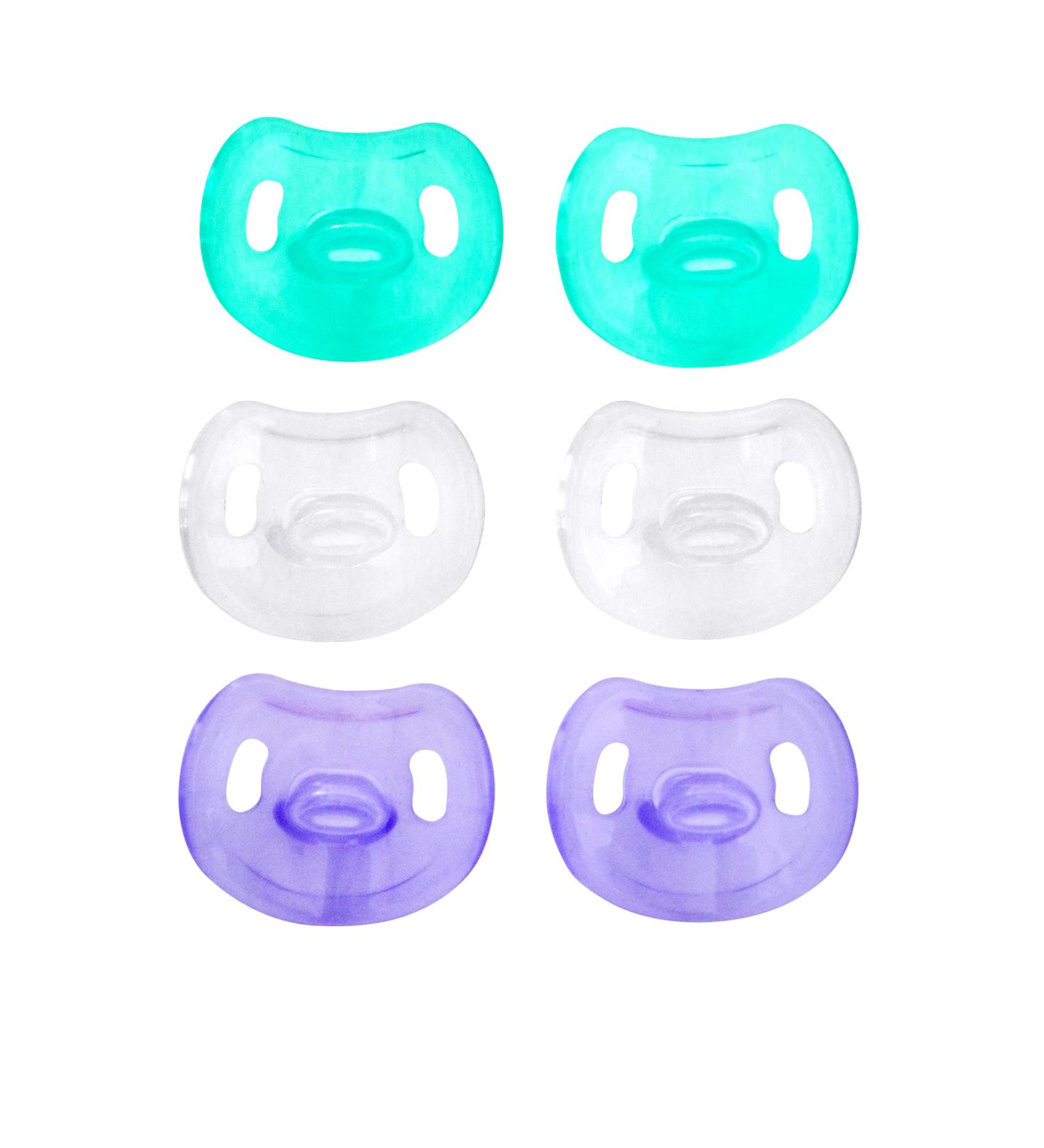 Bee Bee 6 Pacifiers 6-12 Months | Soft Silicone Orthodontic Pacifiers for Natural Sucking | BPA-Free | Pack of 6 (Clear Lilac Green) - Buy Online on GoSupps.com