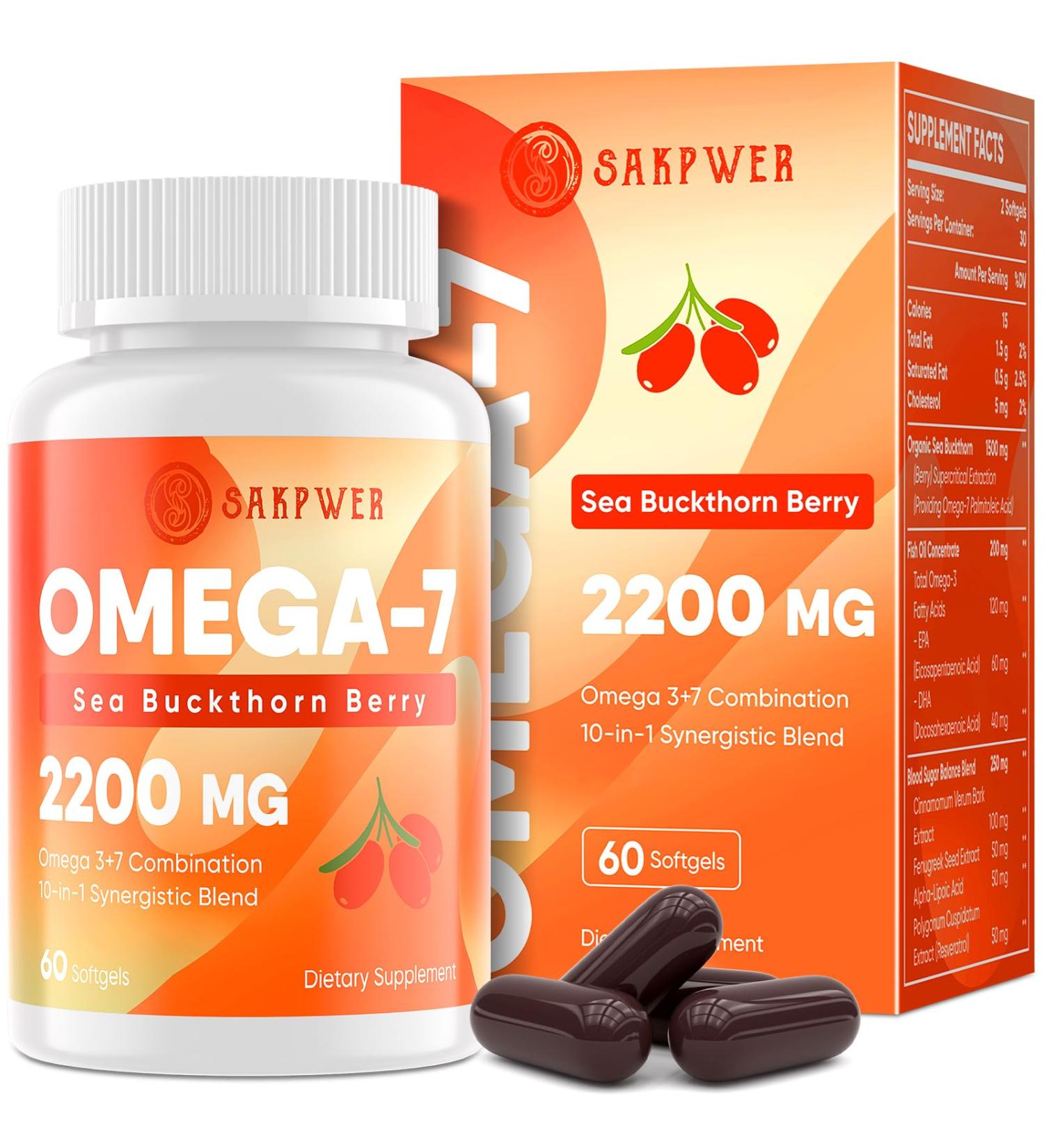 Omega-7 Sea Buckthorn Oil - with Omega-3 EPA/DHA Fish Oil Cinnamomum Fenugreek ALA Green Tea Cayenne Pepper Turmeric Resveratrol Black Pepper - Gluten-Free 60 Softgels 60 Count (Pack of 1) - Buy Online on GoSupps.com