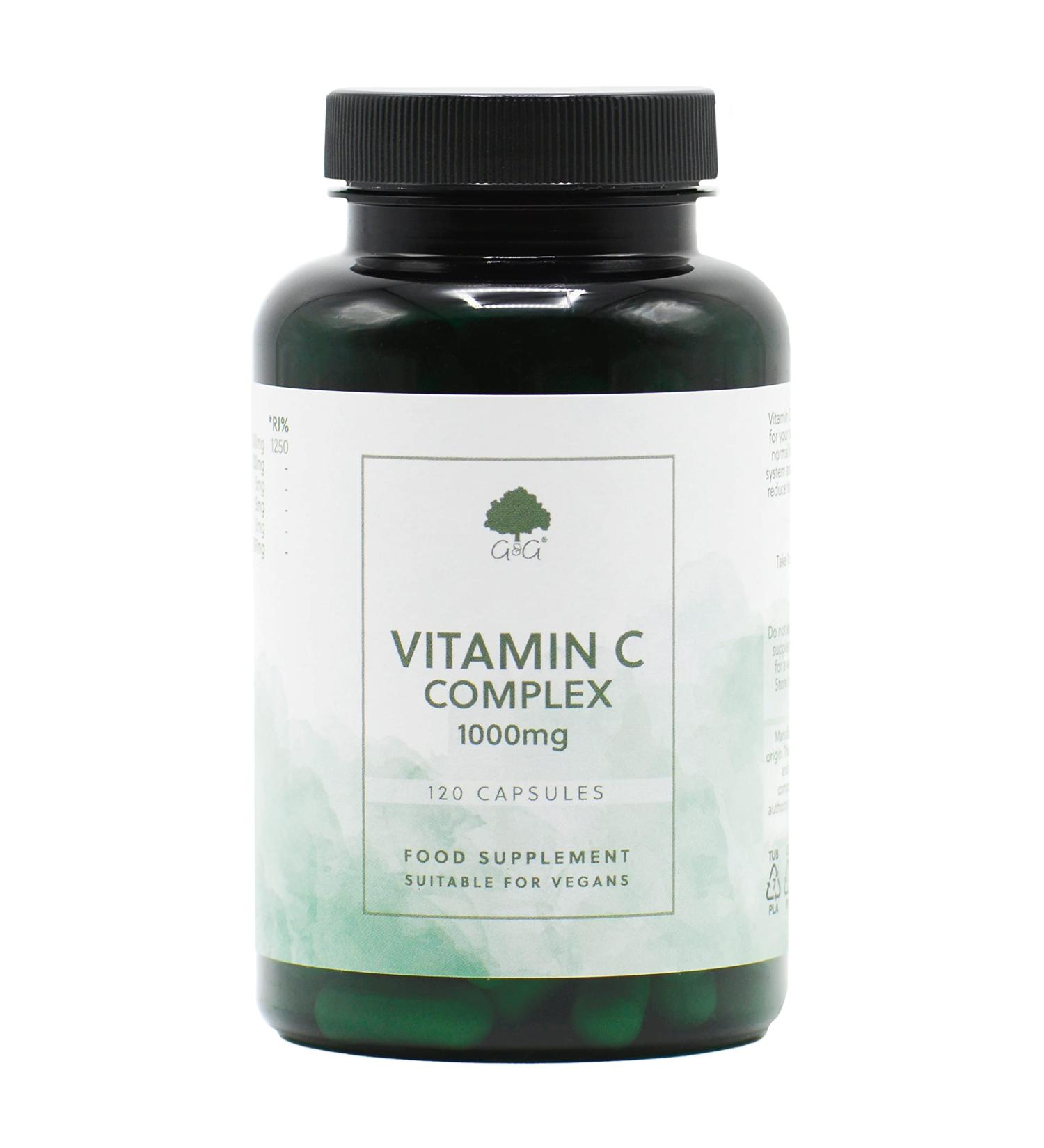 High Strength 1000mg Vitamin C Capsules with Rosehip & Acerola | 120 Vegan Capsules | G&G Vitamins - Buy Online on GoSupps.com