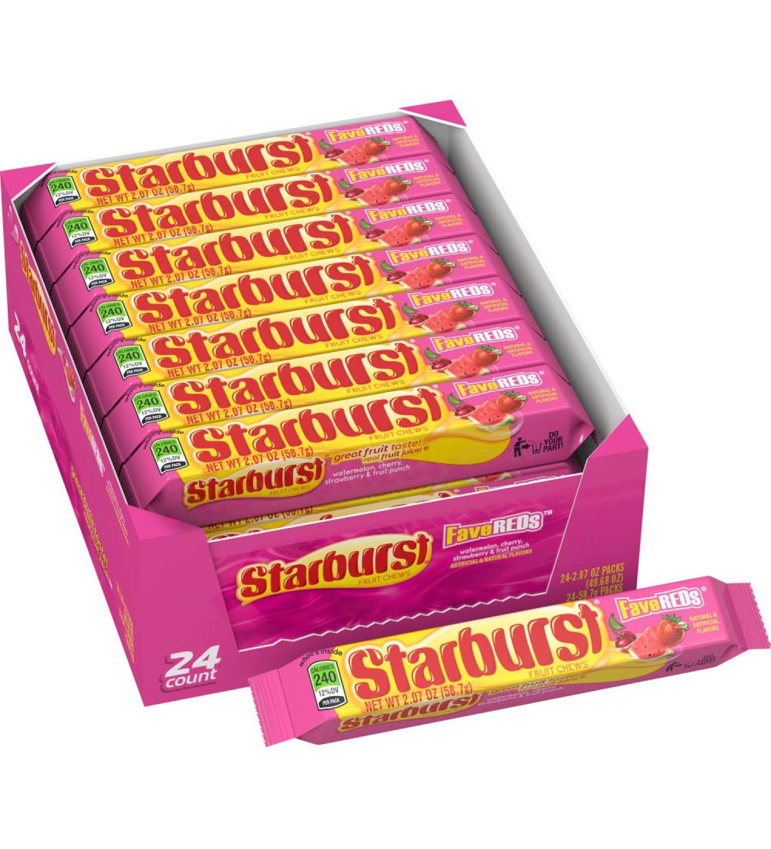 STARBURST FaveREDS Chewy Candy Bulk Pack, Full Size, 2.07 oz, (Pack of 24)