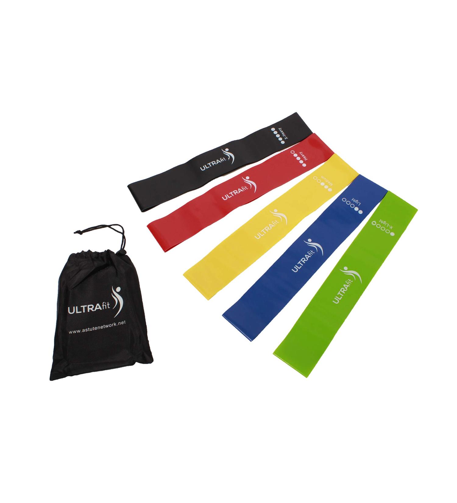 ULTRAfit Resistance Loop Exercise Bands - Set of 5 with Instruction Guide & Carry Bag for Workout & Fitness - Buy Online on GoSupps.com