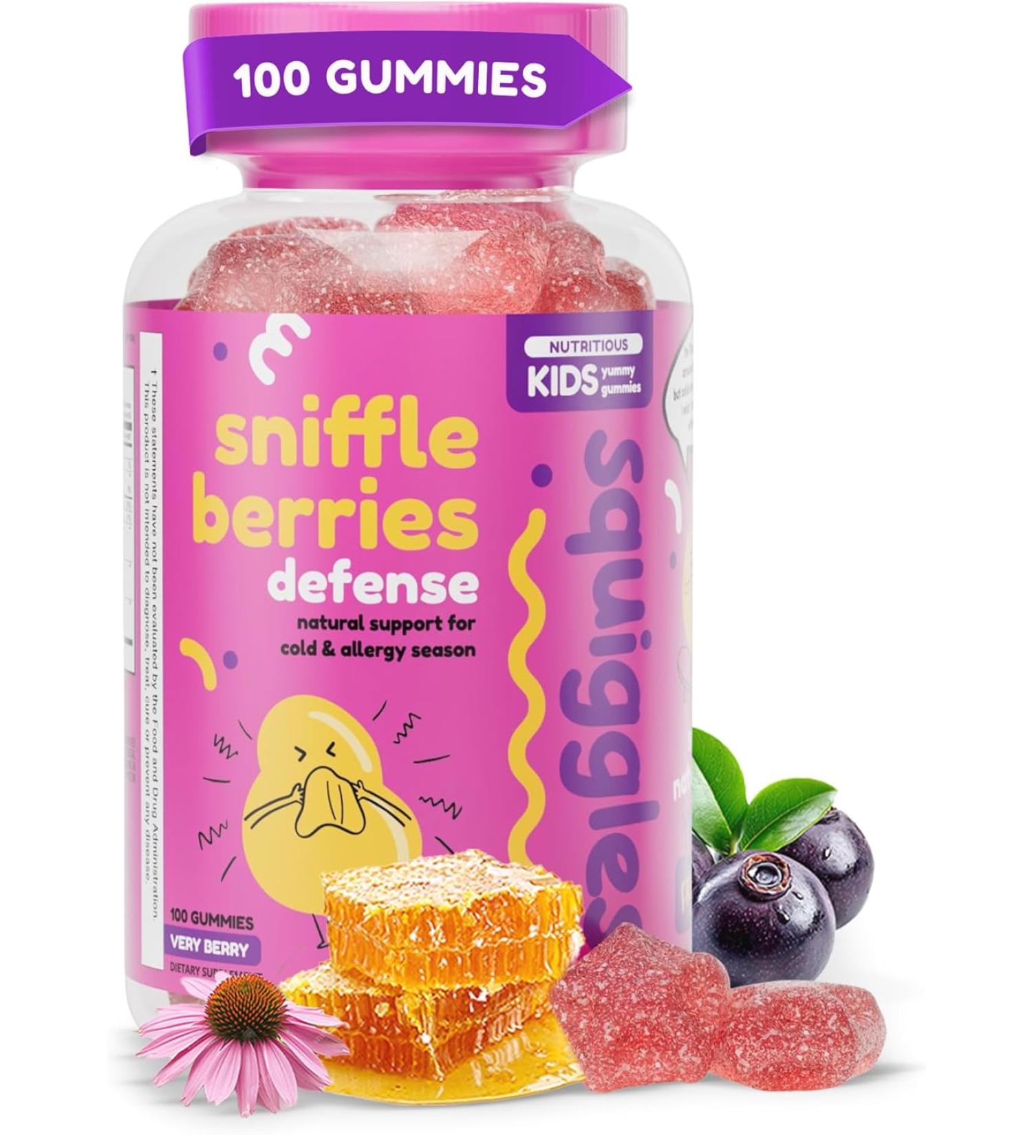 Squiggles Sniffle Berries Kids Herbal Defense Gummies - 100 ct with Elderberry  Bee Propolis & Echinacea - Buy Online on GoSupps.com