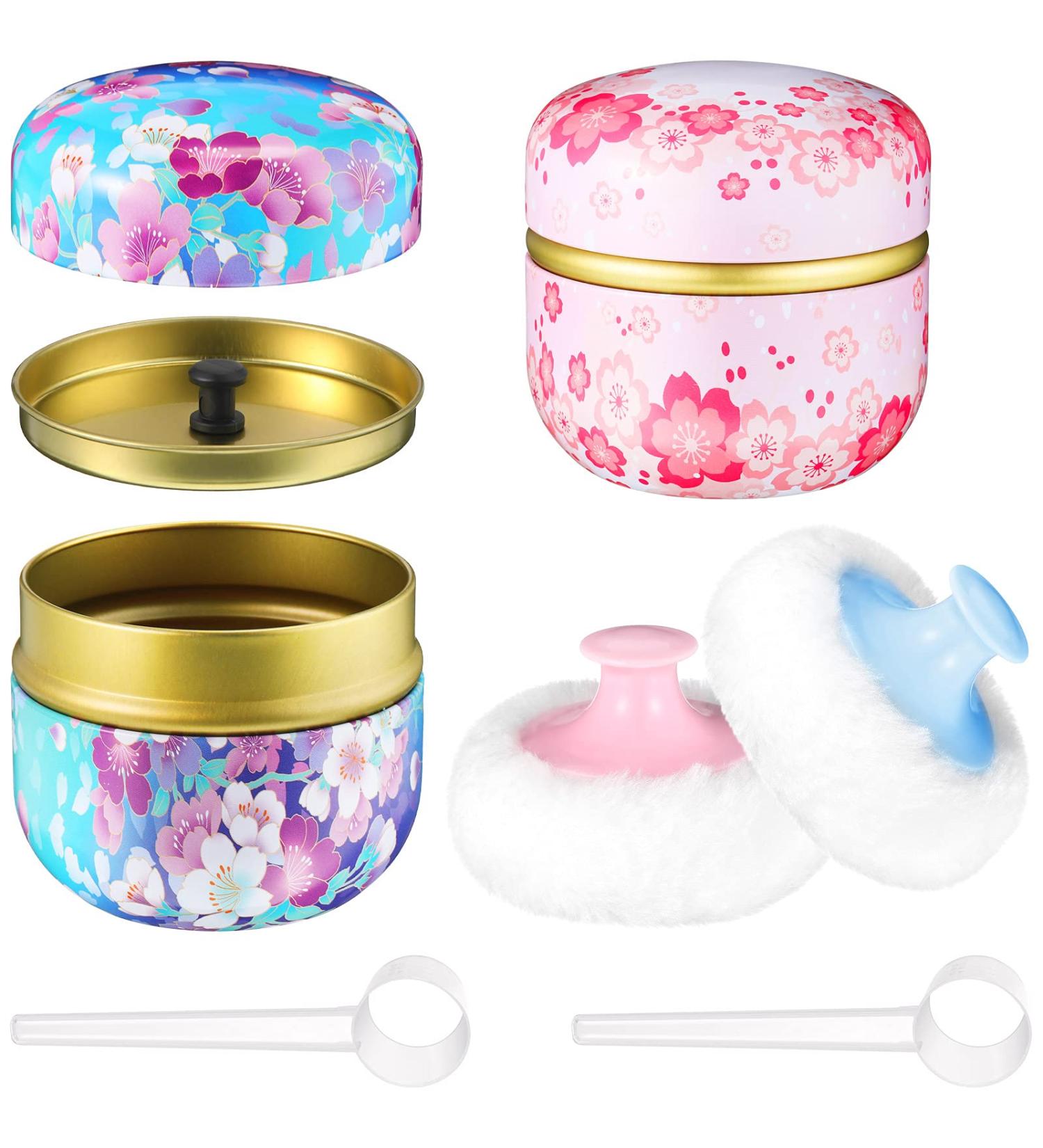 2-Piece Body Powder Puff & Container Set for Women & Babies - Soft Puffs with Spoon in Tea Case for Home & Travel - Buy Online on GoSupps.com