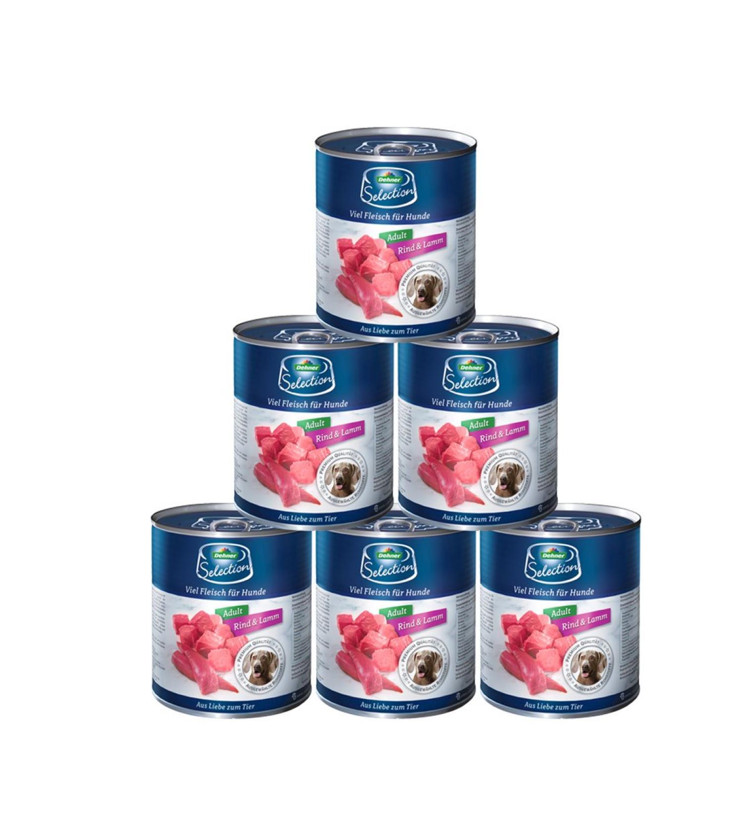 Dehner Premium Grain-Free Wet Dog Food for Adult Dogs - Beef & Lamb (6 x 800g) - 4.8kg | International Shipping Available - Buy Online on GoSupps.com