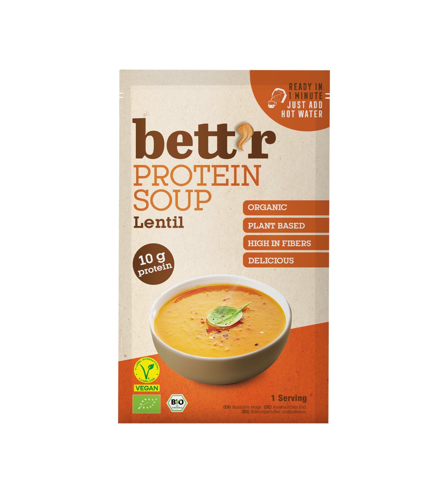 Bett r Bio Soupe Prot in e aux Lentilles Corail - 100% V g talienne sans Gluten sans Ar mes ni Colorants Artificiels - 16 x 30 g - Buy Online on GoSupps.com