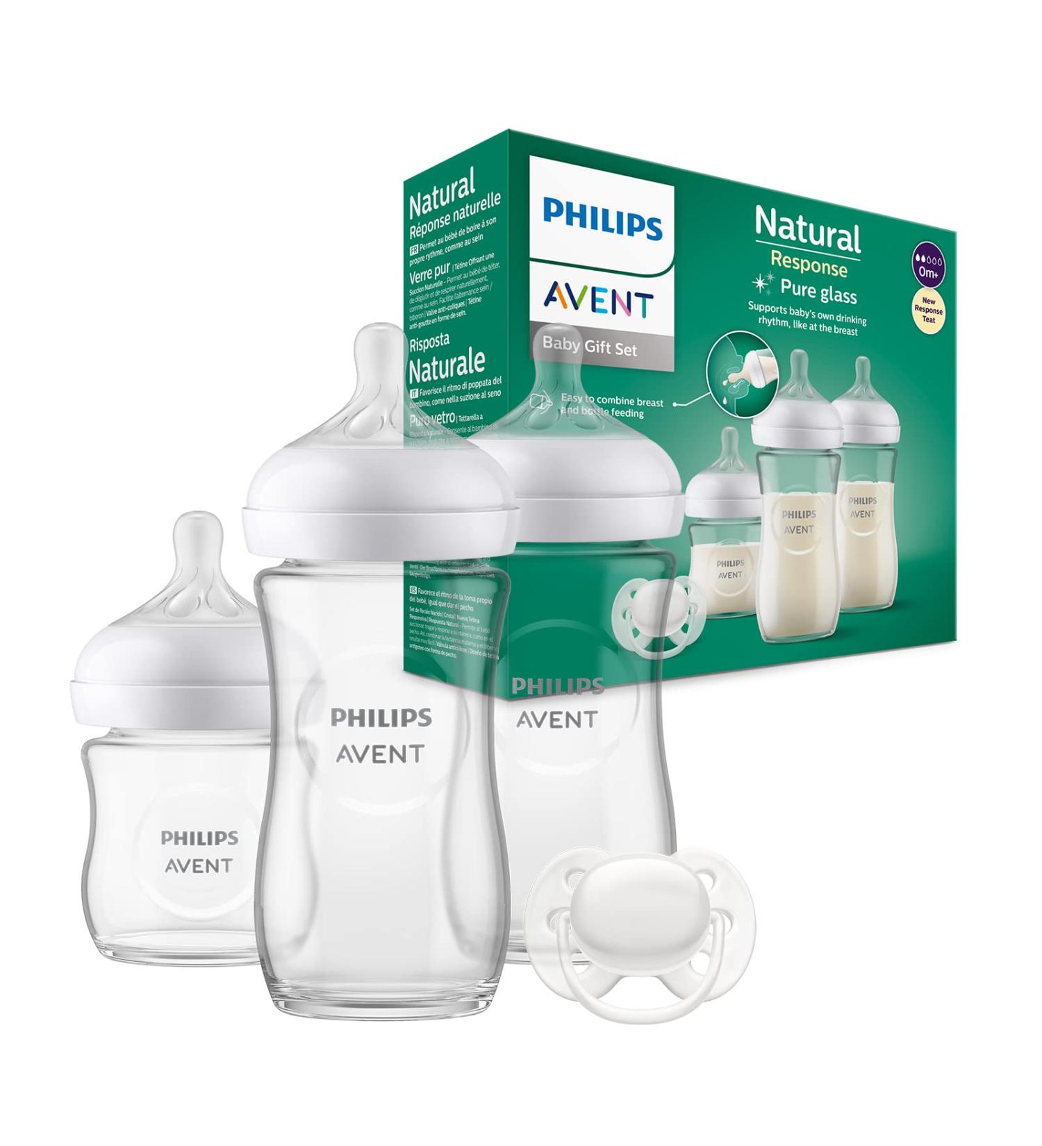 Philips Avent Glass Baby Bottle Newborn Gift Set - 3 Milk Bottles + Ultra-Soft Pacifier | For Babies 0-6 Months | Model SCD878/11 - Buy Online on GoSupps.com
