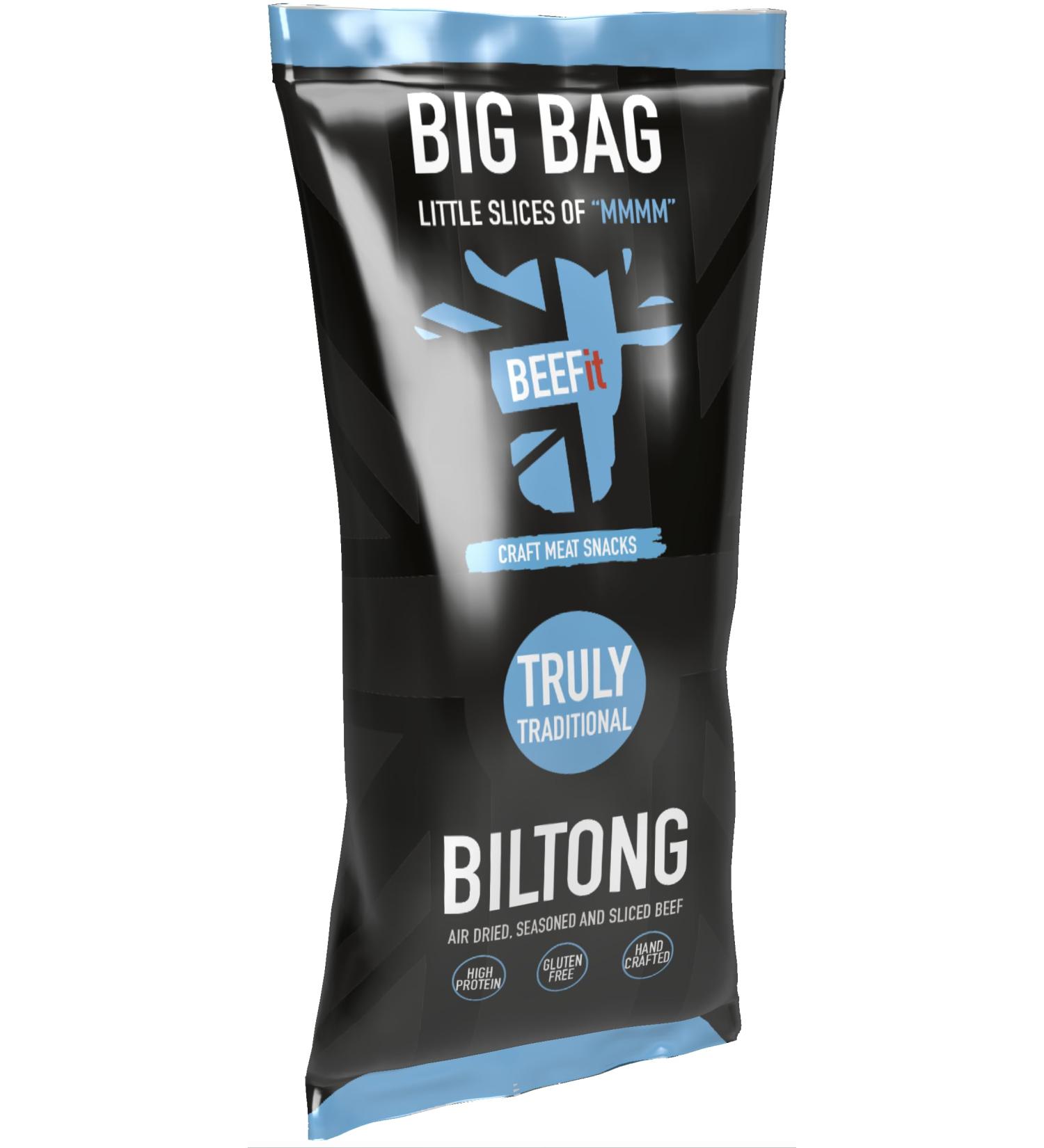 BEEFit Biltong Beef Jerky | Traditional | 250g Big Bag | High Protein | Gluten Free | Keto Friendly - Buy Online on GoSupps.com