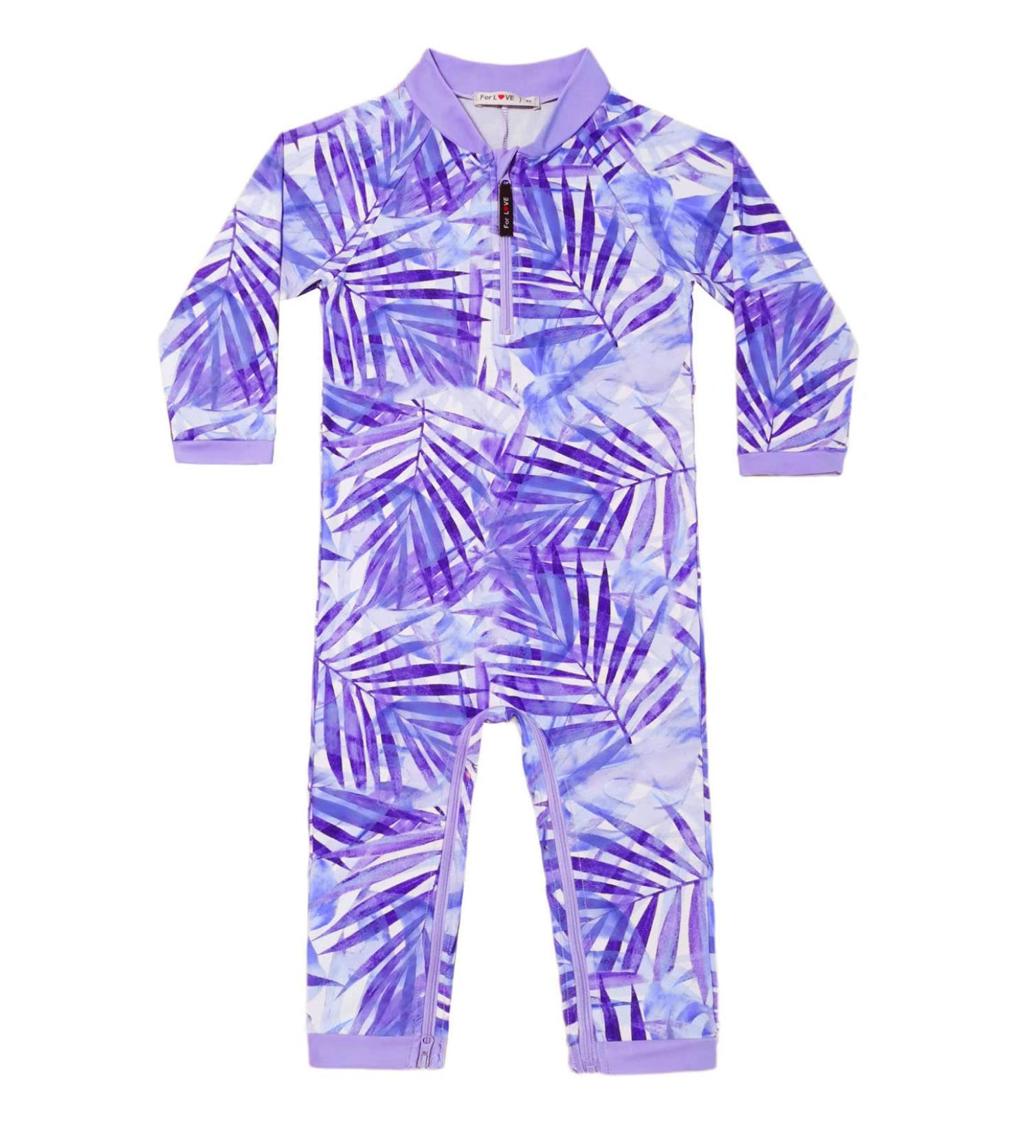 weVSwe Baby Toddler Boy Swimsuit UPF 50+ Sun Protection Rash Guard Swimwear | Crotch Zipper | Purple Leaves Design | 0-3 Years - Buy Online on GoSupps.com