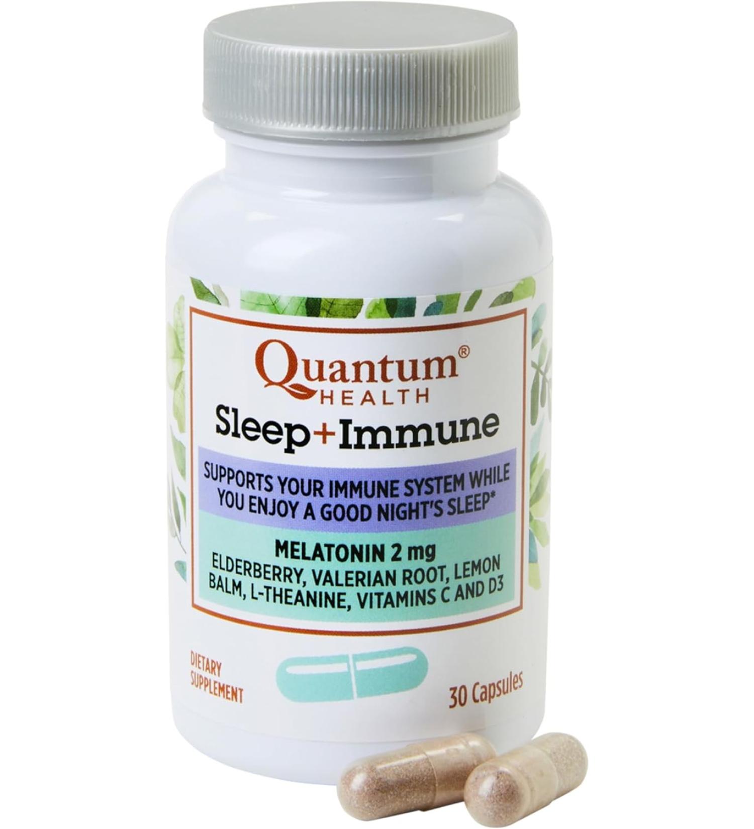 Quantum Health Sleep Immune Support Supplement Melatonin 2mg L Theanine & Valerian Root Plus Elderberry Vitamin C & D Immunity Boost 30 Capsules - Buy Online on GoSupps.com