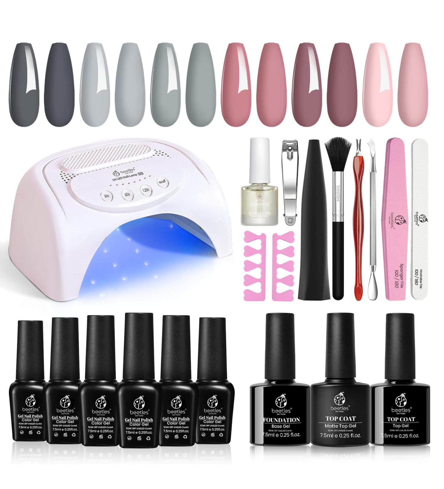 Beetles 48W LED Gel Nail Polish Kit - Nude Gray Pink Colors | Salon Quality Manicure Set with UV Lamp | Soak Off Nail Polish | DIY Home Nail Decoration | Perfect Gift for Women - Buy Online on GoSupps.com