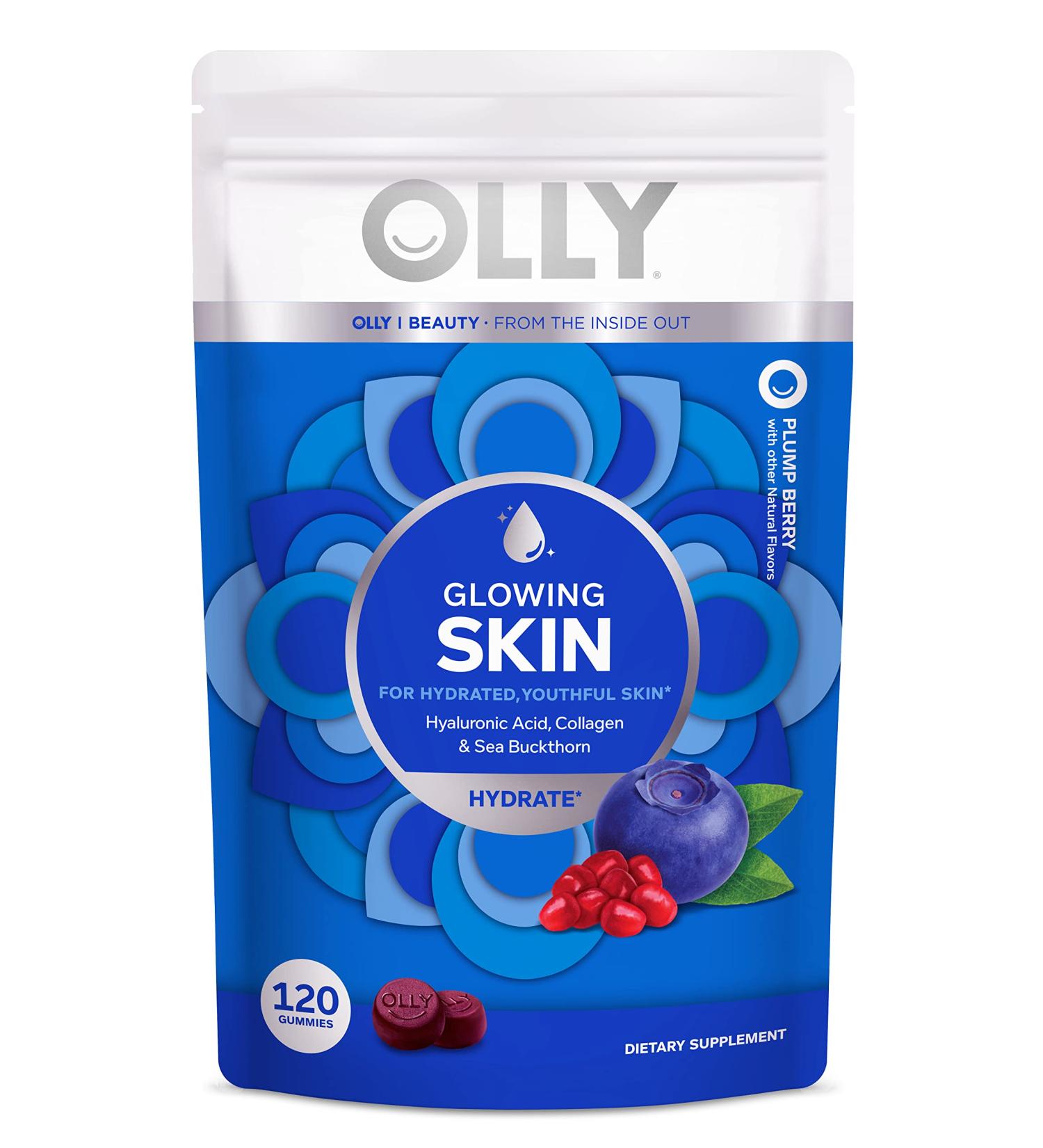 OLLY Glowing Skin Collagen Gummy with Hyaluronic Acid & Sea Buckthorn - Berry Chewable Supplement (120 Gummies) - Buy Online on GoSupps.com