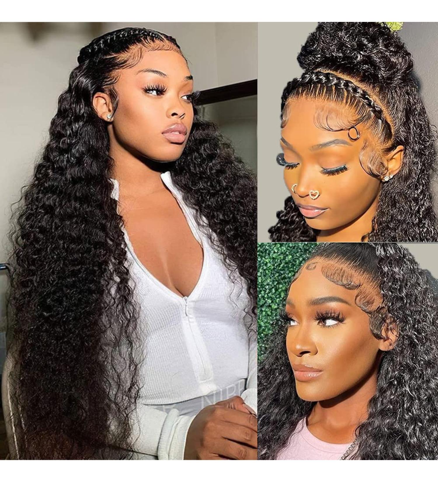 Water Wave 13x4 HD Transparent Lace Front Human Hair Wig 22 Inch Natural Black Color - Brazilian Virgin Hair, Pre Plucked with Baby Hair - 180% Density for Women - Buy Online on GoSupps.com