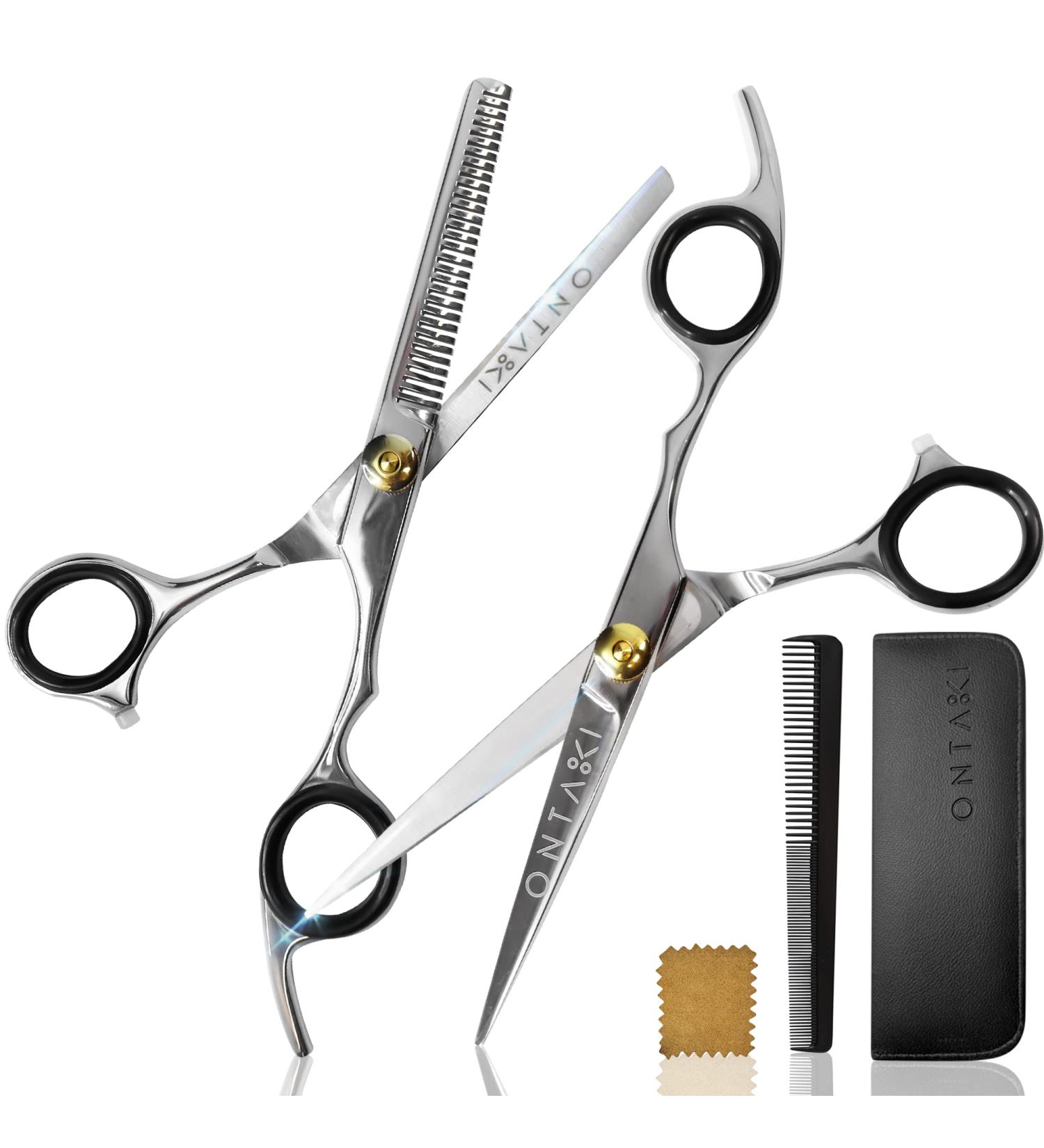 ONTAKI Professional Hair Cutting Scissors Thinning Shears Kit - Japanese Steel Hair Shears Set for Men & Women - Includes Comb & Pouch - Razor Edge Barber Scissors - Silver - Buy Online on GoSupps.com