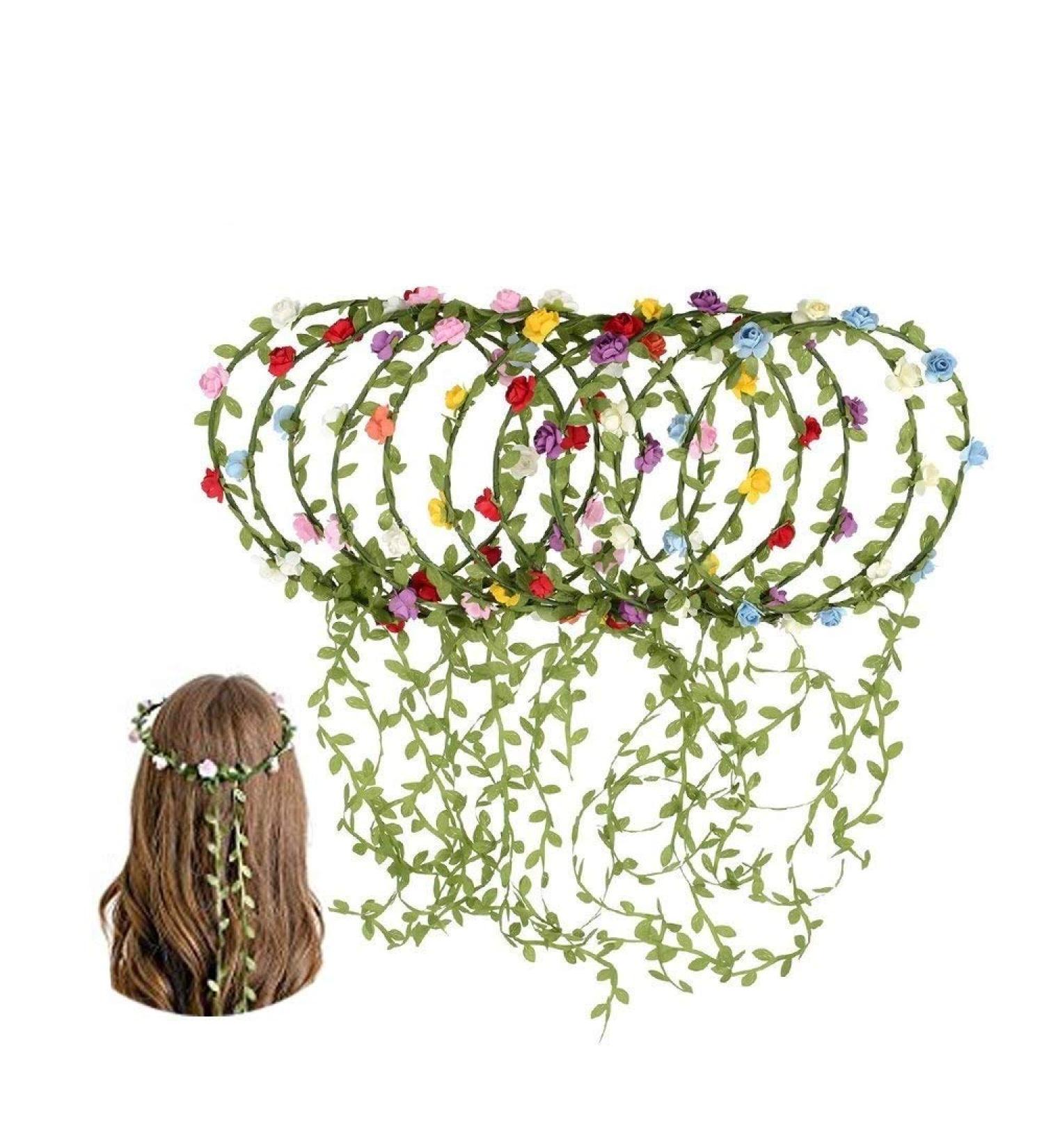 Kaptin 10 Pack Multicolor Flower Crown Headband for Women and Girls - Festival, Wedding, Party Floral Garland Headbands - 10 Count - Buy Online on GoSupps.com