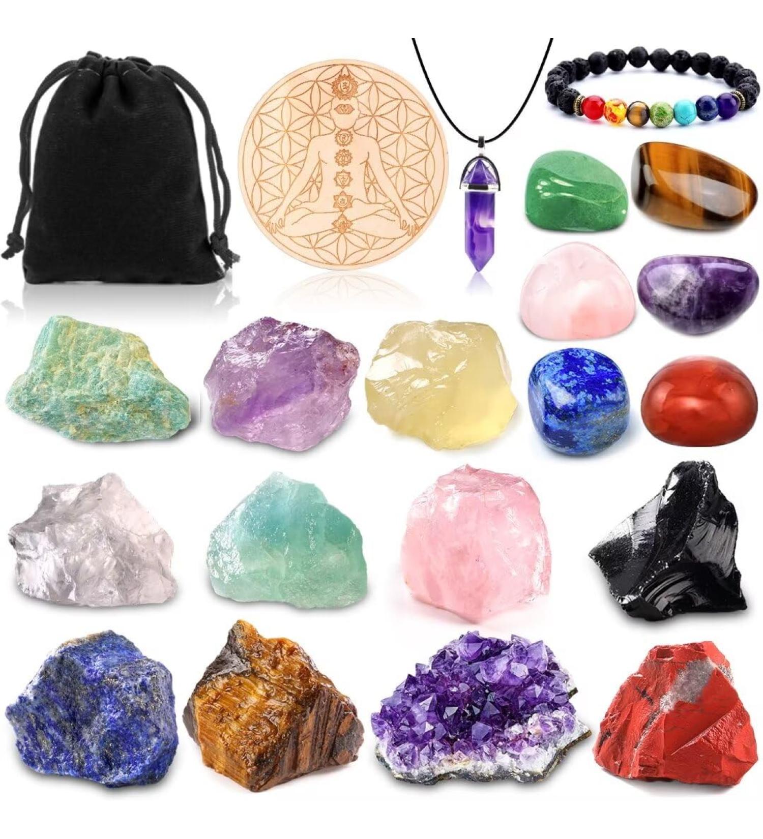 Purpledi 21pcs Chakra Stone Set - Healing Crystals & Gemstones for Meditation & Crystal Therapy - Buy Online on GoSupps.com