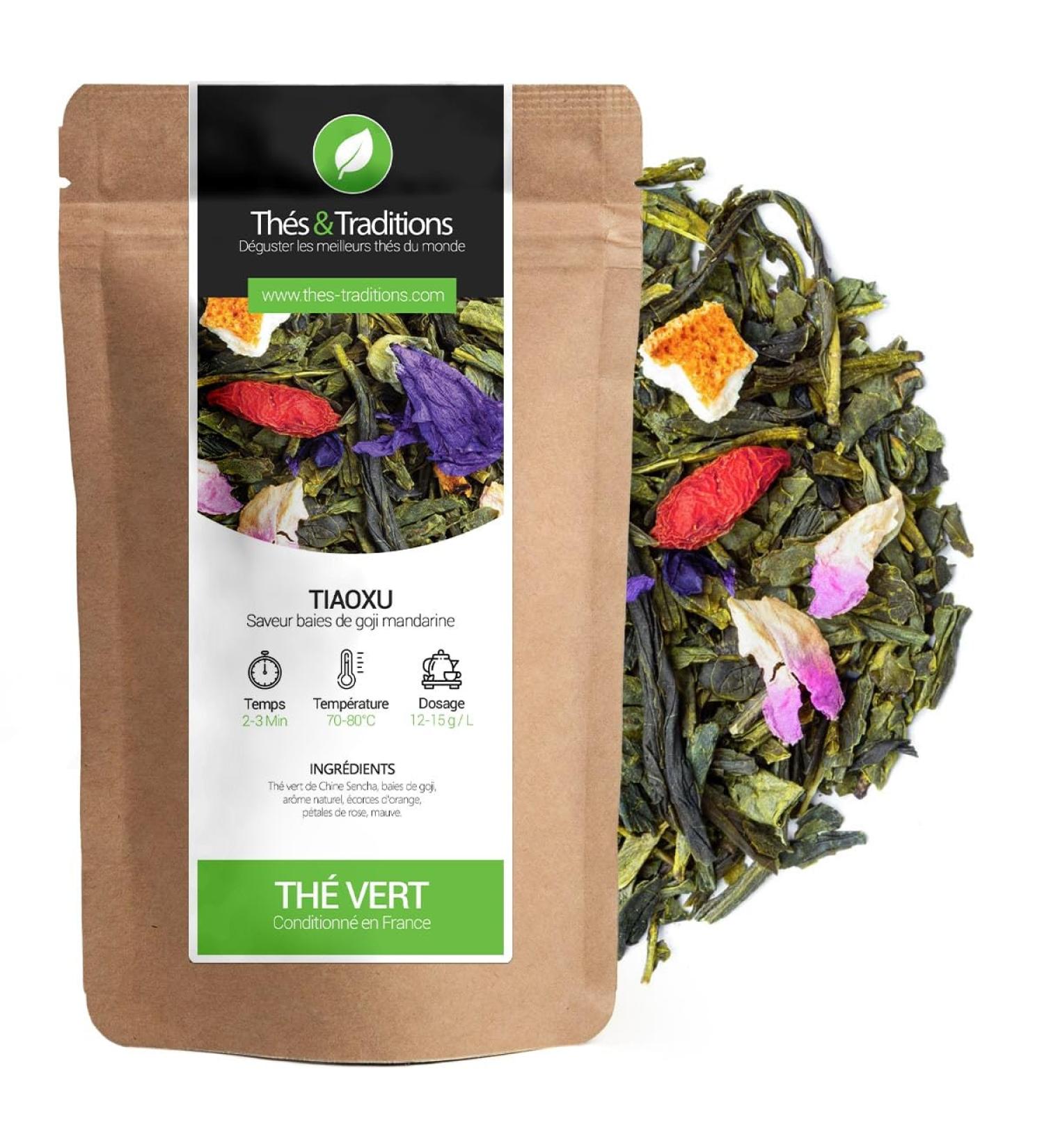  Th s & Traditions Teas & Traditions - Organic Goji Mandarin Bay Green Tea - Tiaoxu | 100g - Buy Online on GoSupps.com