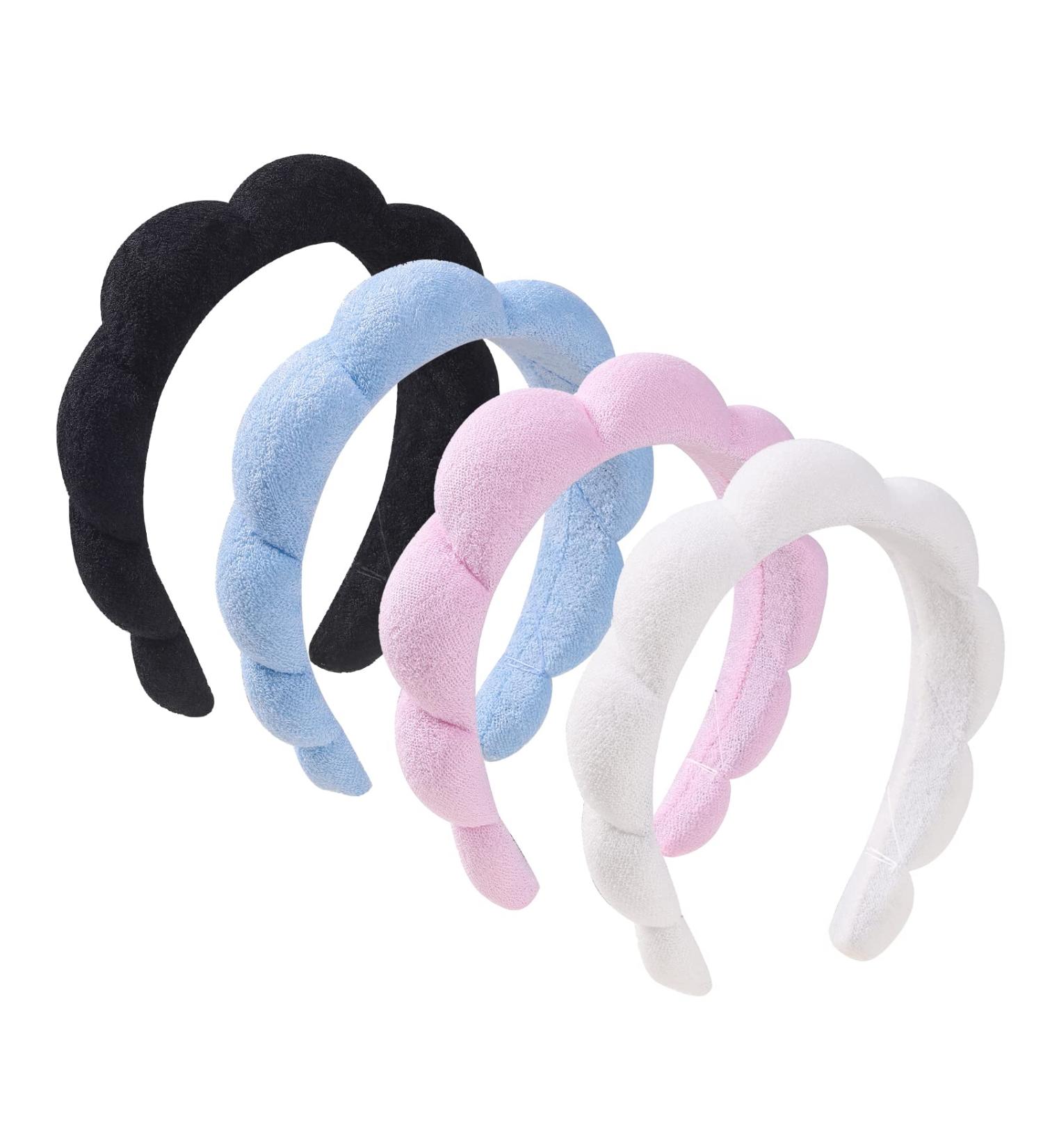 4 Pack Women's Spa Headbands for Shower, Makeup, and Skincare - Black, Blue, Pink, White - Buy Online on GoSupps.com