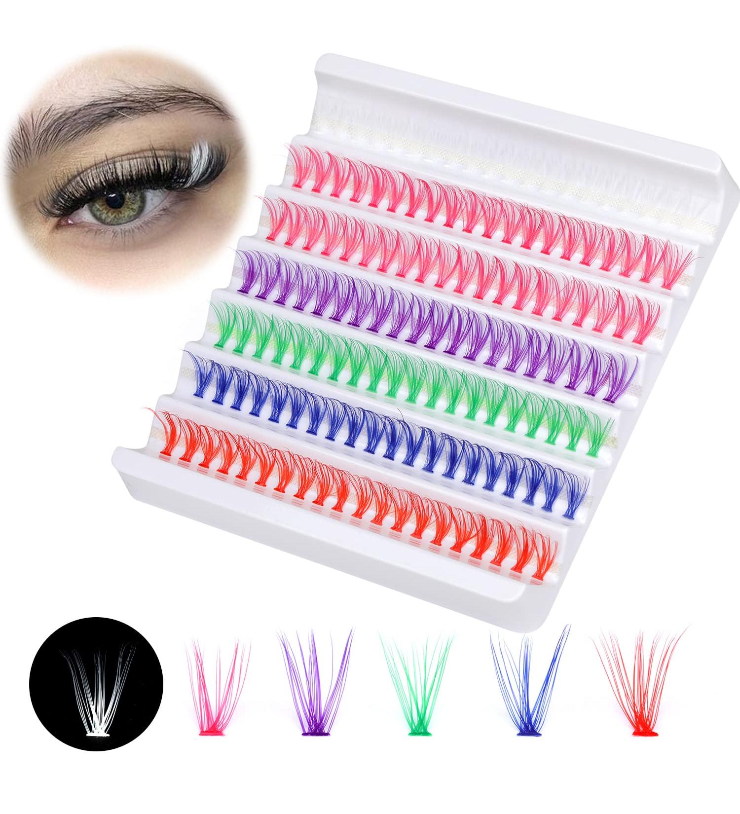 Yawamica Colored D Curl Lash Clusters - 140pcs, 6 Mixed Colors, 14mm DIY Extensions - Buy Online on GoSupps.com