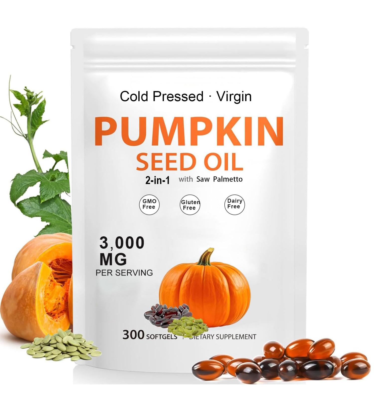 Pumpkin Seed Oil Capsules with Saw Palmetto Cold Pressed Essential Fatty Acids for Bladder & Prostate & Urinary Health Promoting Hair Growth Skin Elasticity Non-GMO and Gluten Free 300 Softgels - Buy Online on GoSupps.com