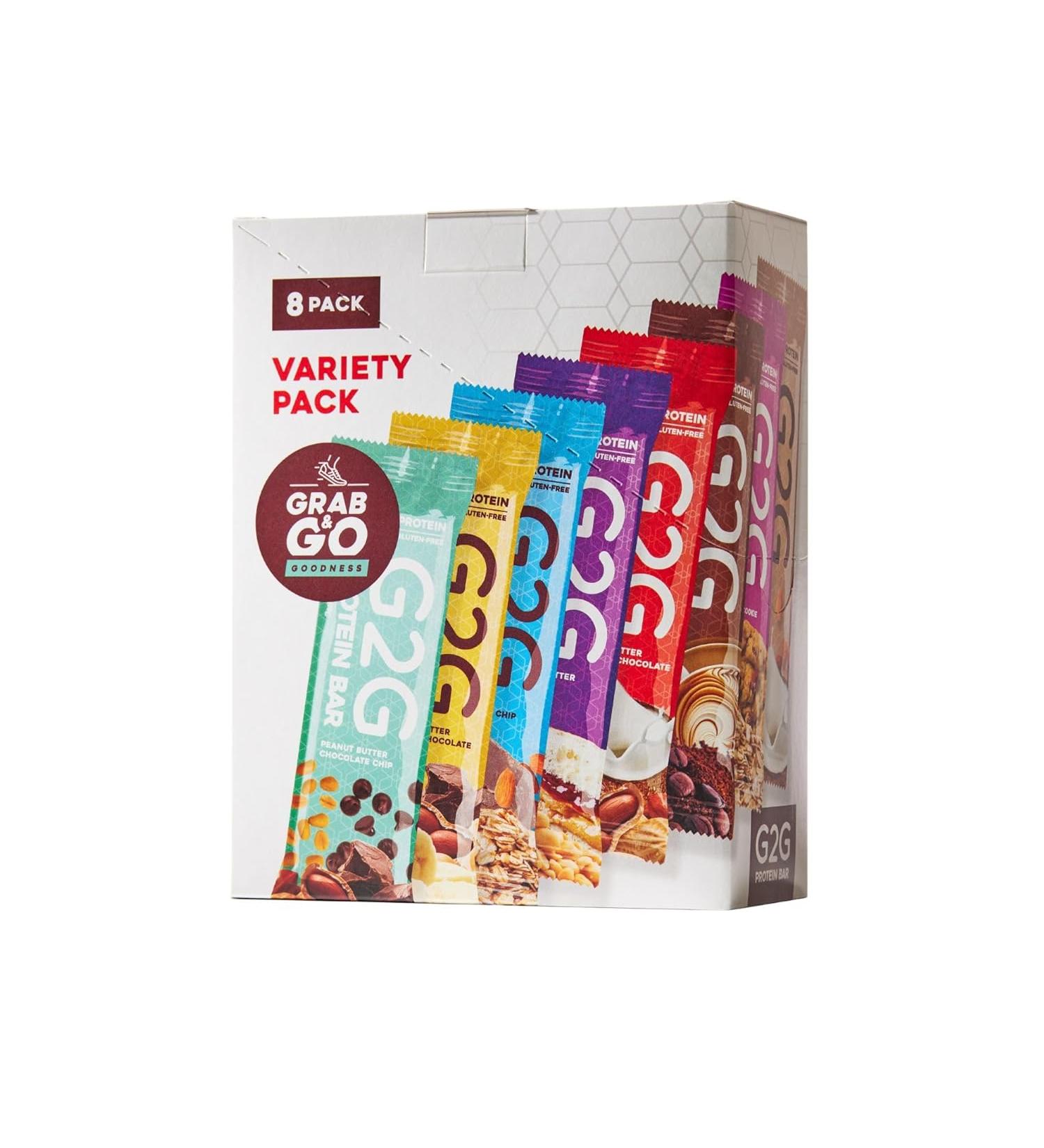 G2G Protein Bar Variety Pack - 8 Flavors | High Protein, Gluten-Free, Healthy Snack & Meal Replacement | Clean Ingredients, Fresh & Delicious | Pack of 8 - Buy Online on GoSupps.com