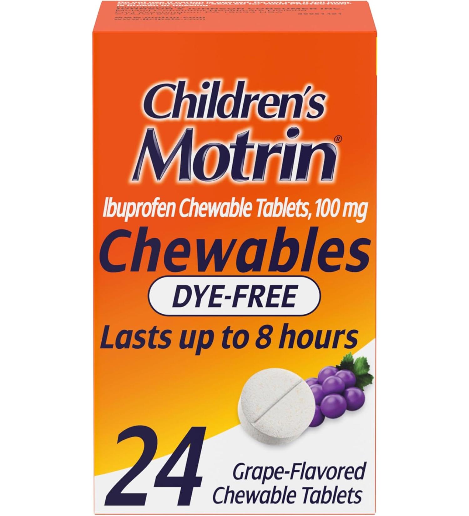 Motrin Children's Dye-Free Ibuprofen Chewable Tablets - Grape Flavor (24 Count) - Buy Online on GoSupps.com