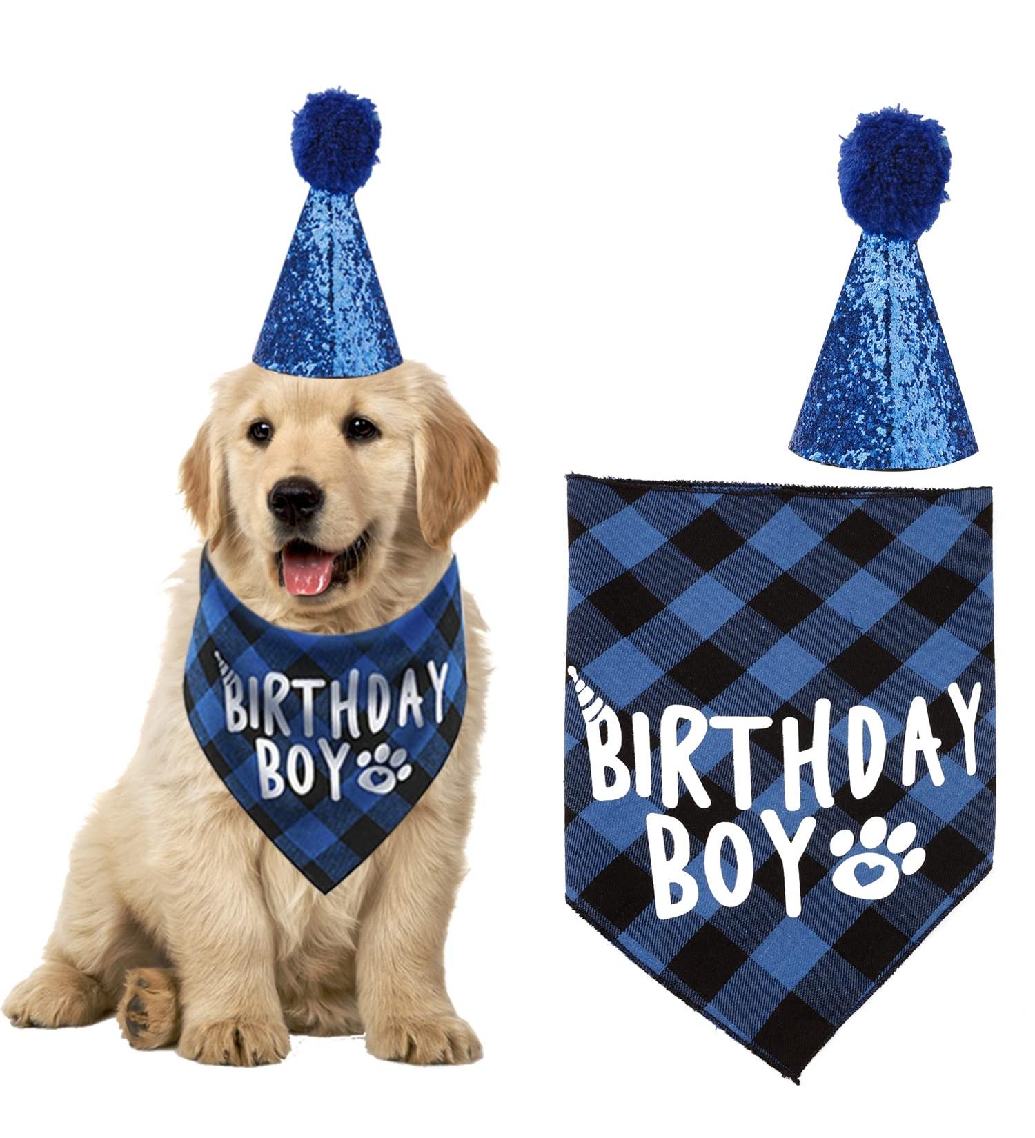Kuou Dog Birthday Bandana - Cute Boy Pet Birthday Party Supplies in Blue - Buy Online on GoSupps.com