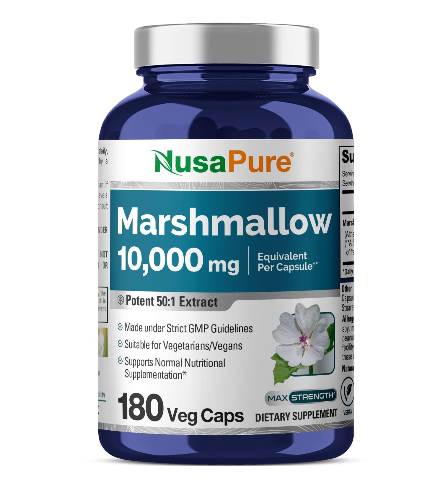 NusaPure Marshmallow Root 50:1 Extract 200 mg Equivalent to 10 000mg Per Veggie Caps 180 Count (Non-GMO Vegan) Bioperine - Buy Online on GoSupps.com