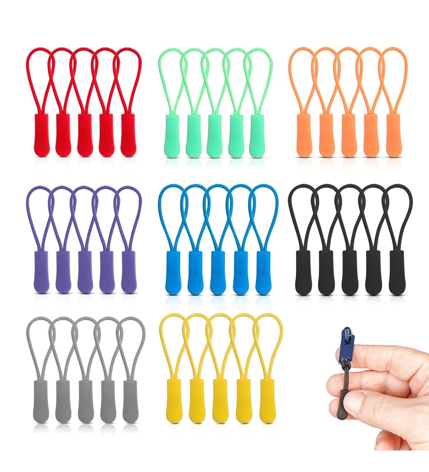 Zipper Pendant Repair Kit - 40 Nylon Replacement Zipper Pulls in 8 Colors for Sports Clothing Backpacks & Camping - Buy Online on GoSupps.com