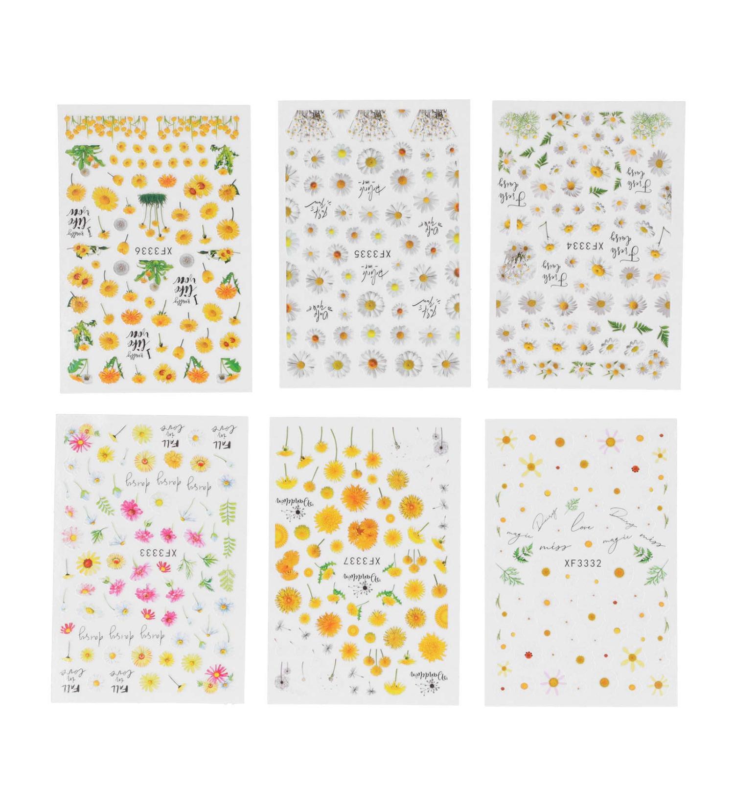 6 Sheets Nail Art Stickers Nail DIY Stickers Easy To Disassemble Self Adhesive Design Environmentally Friendly Material Sunflower Daisy Pattern Nail Art Decals Nail Glue - Buy Online on GoSupps.com
