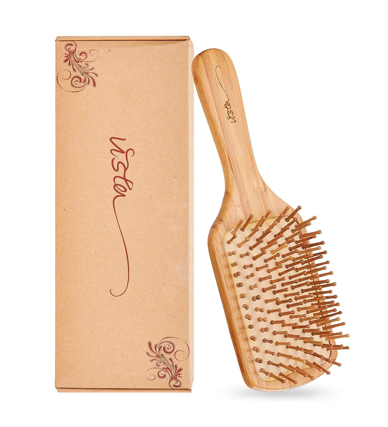 Antistatic Bamboo Paddle Hairbrush - Wooden Bristle Brush for Men Women & Kids - Frizz Control & Scalp Massage - Buy Online on GoSupps.com