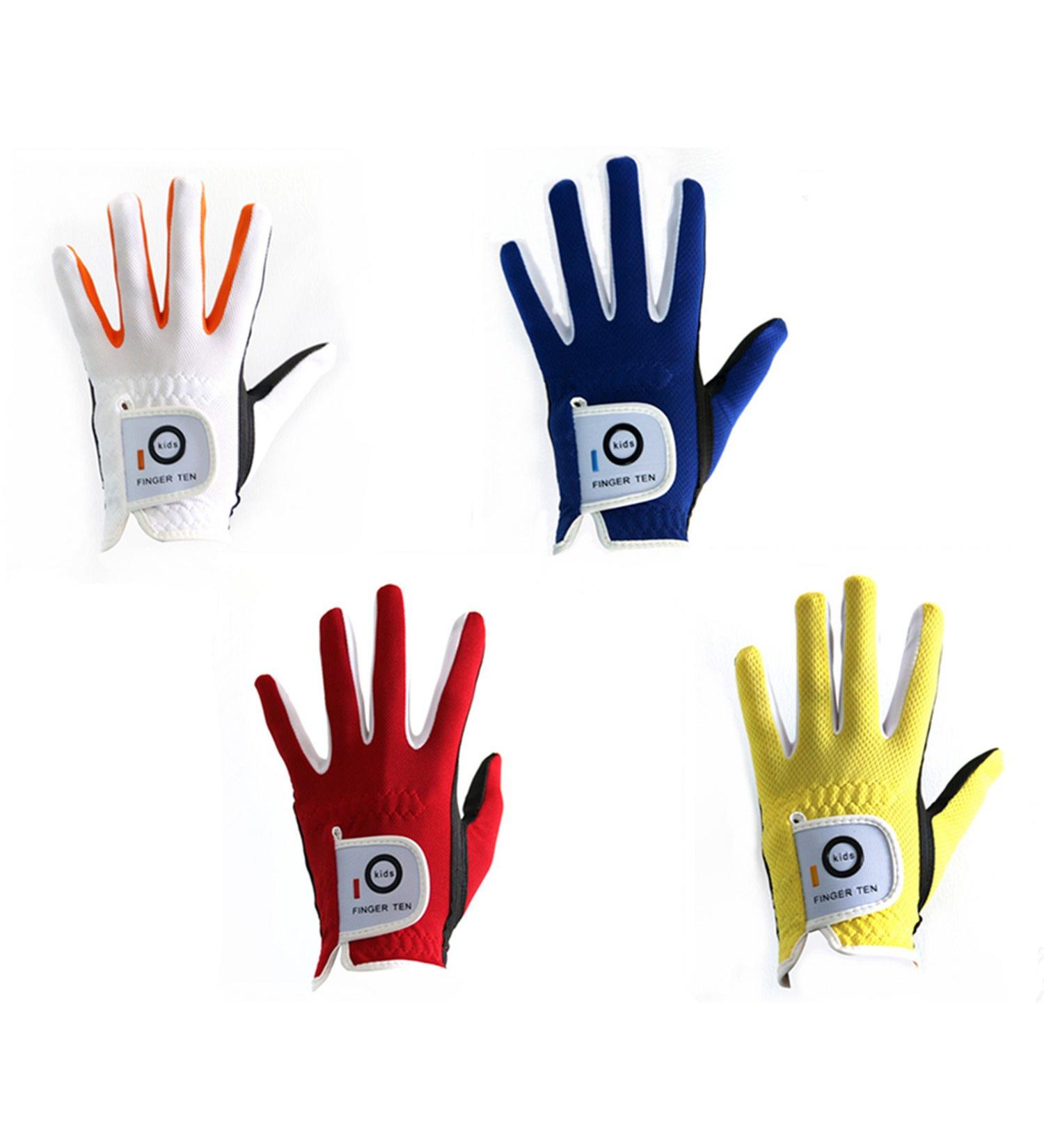 Junior Kids Golf Gloves 2 Pack | Left Hand | Age 4-11 | Small (Age 2-4) | White Blue Red Yellow | Dura Feel | Extra Value | Boys Girls Youth Toddler - Buy Online on GoSupps.com