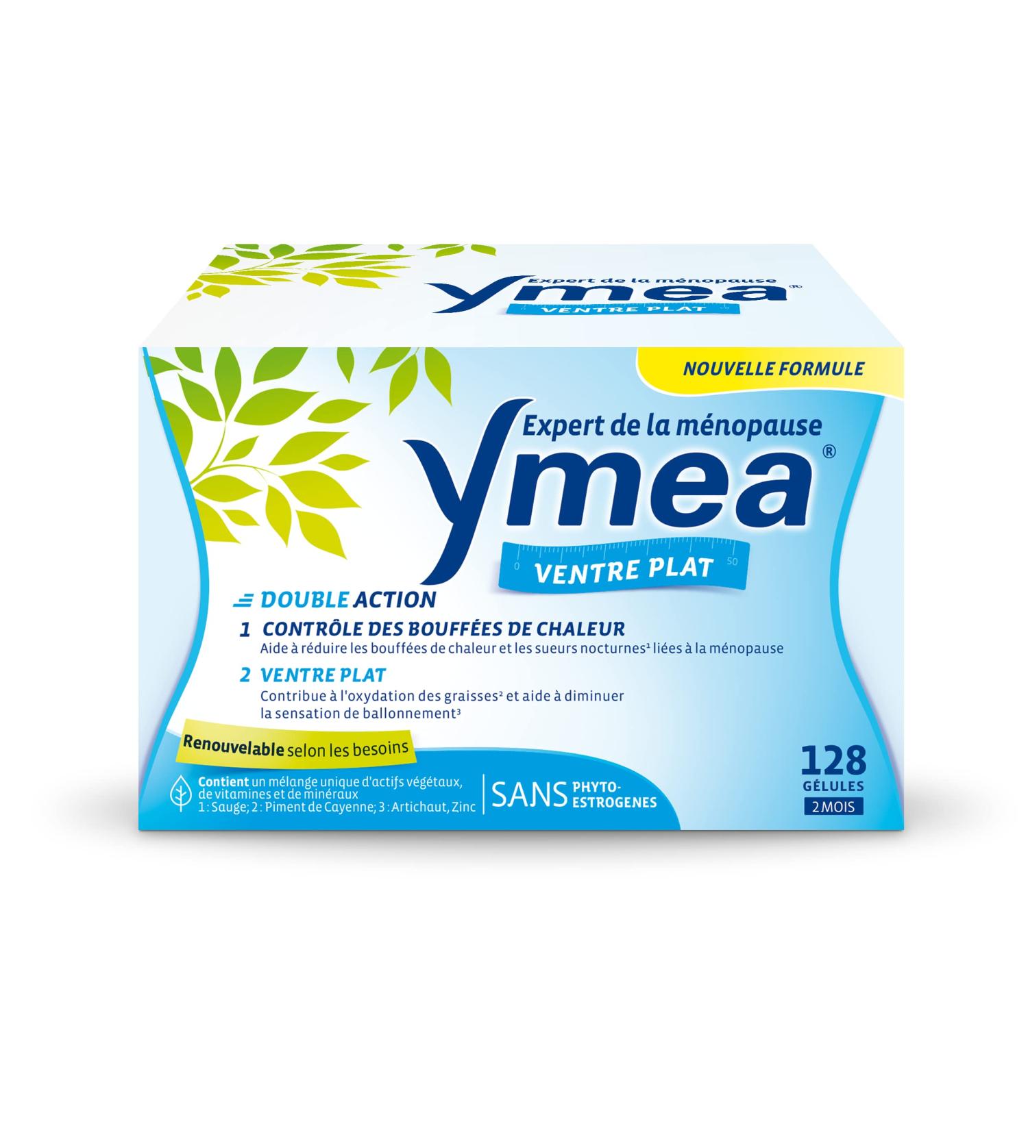 Ymea Flat Stomach - Menopause Food Supplement1 - plant active ingredients vitamins and minerals - control of hot flashes1 and flat stomach2 3 - 128 capsules - 2 months - Buy Online on GoSupps.com