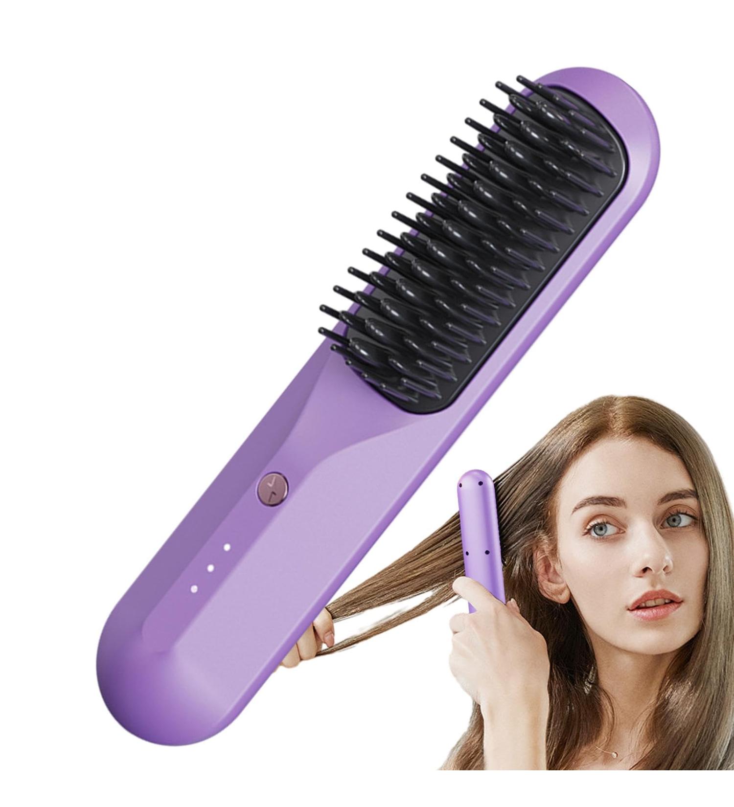 1/2 Cordless Hair Straightening Comb - Portable Ionic Brush with 3 Heat Settings | USB Rechargeable Anti-Scald Straightener for Curly Hair - Buy Online on GoSupps.com