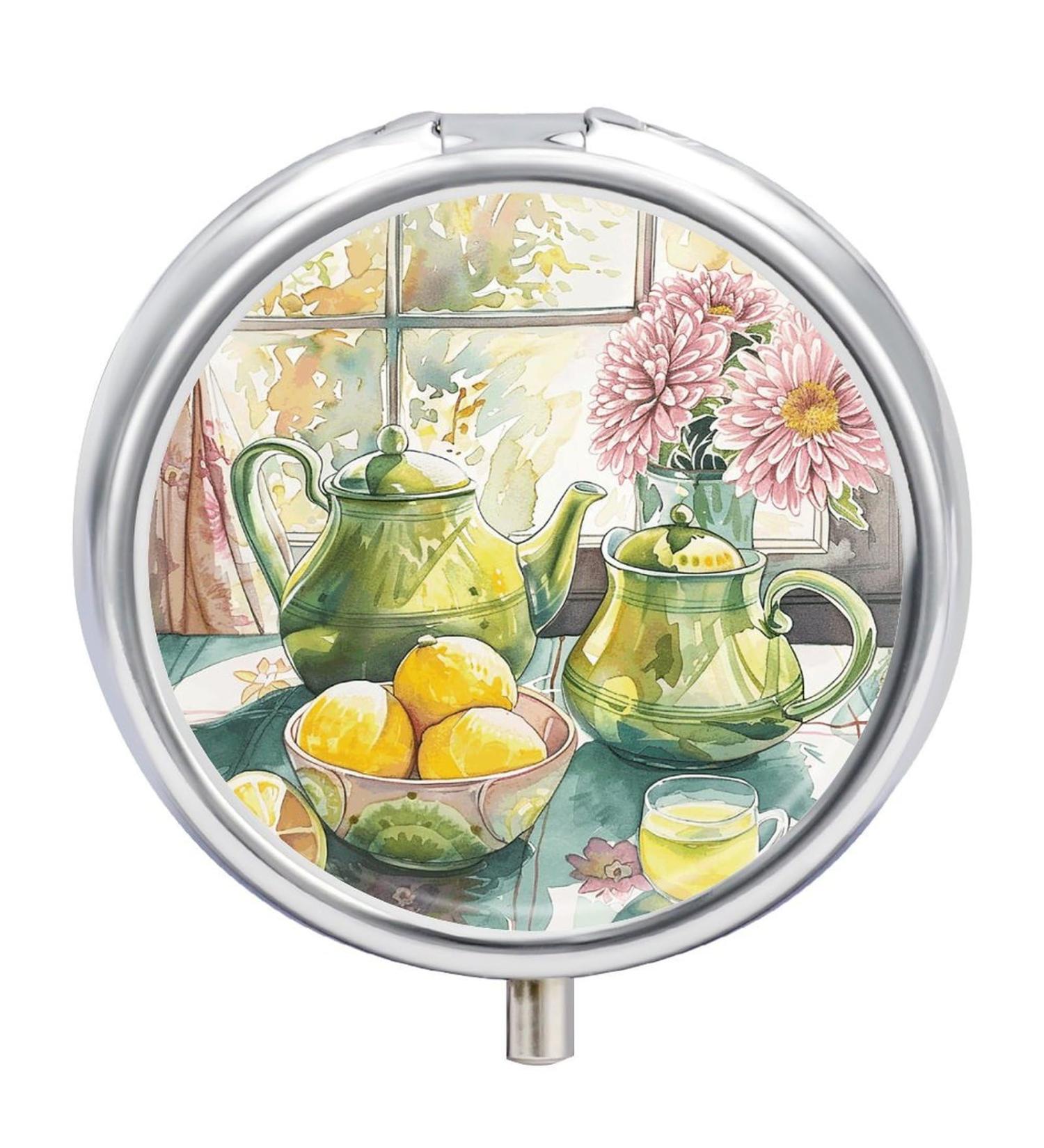 Travel Pill Box Organizer - 3 Compartment Portable Medicine Case with Two Teapots Design for Purse & Pocket - Buy Online on GoSupps.com