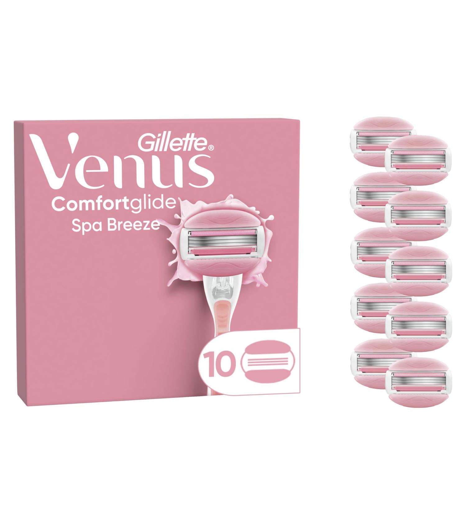 Gillette Venus Comfortglide Spa Breeze 10-Pack Women's Razor Blades with 3 Built-in Blades for a Smooth Close Shave - Buy Online on GoSupps.com