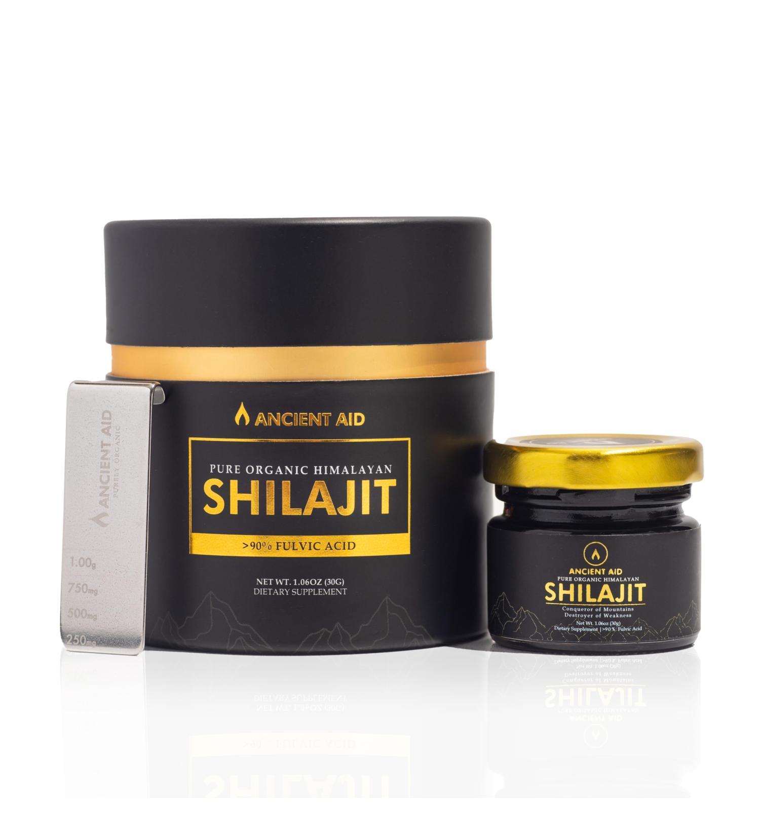 Ancient Aid 100% Pure Organic Himalayan Shilajit Resin | 90%+ Fulvic Acid & 87+ Trace Minerals | Max Potency for Men & Women | Supports Energy Focus Memory & Immunity | 60 Servings | USA Lab Tested - Buy Online on GoSupps.com