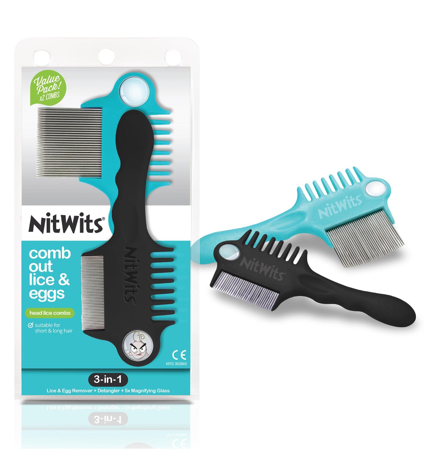 NitWits Lot de 2 peignes 3 en 1 pour poux et ufs - D m le limine les poux et les ufs - Comprend une loupe 5x Peigne lentes - Buy Online on GoSupps.com