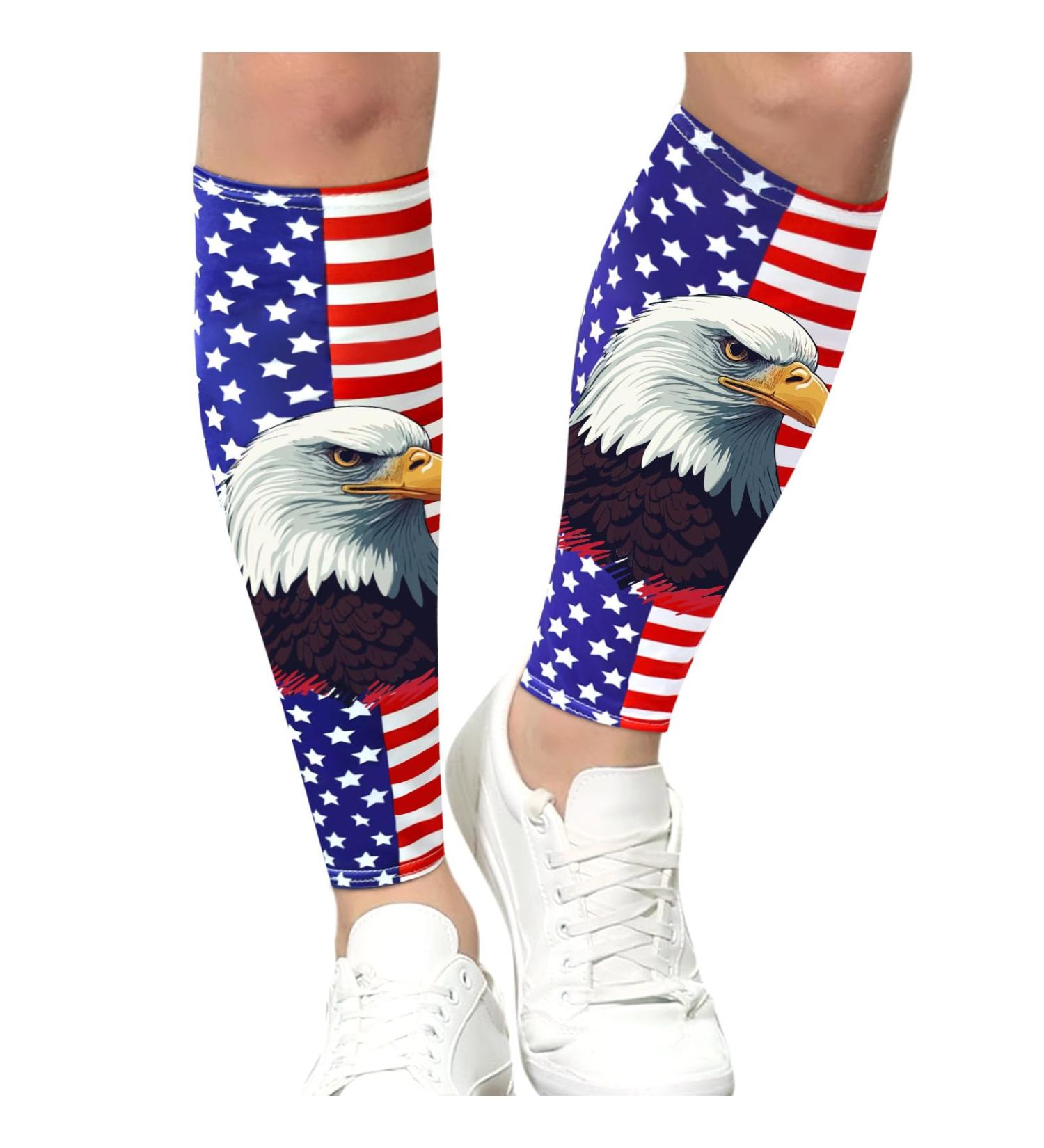 4th of July Calf Compression Sleeves for Men - 20-30mmHg Red White Blue Star Leg Support - Eagle Shin Splint Sleeve for Running Cycling Football - Buy Online on GoSupps.com