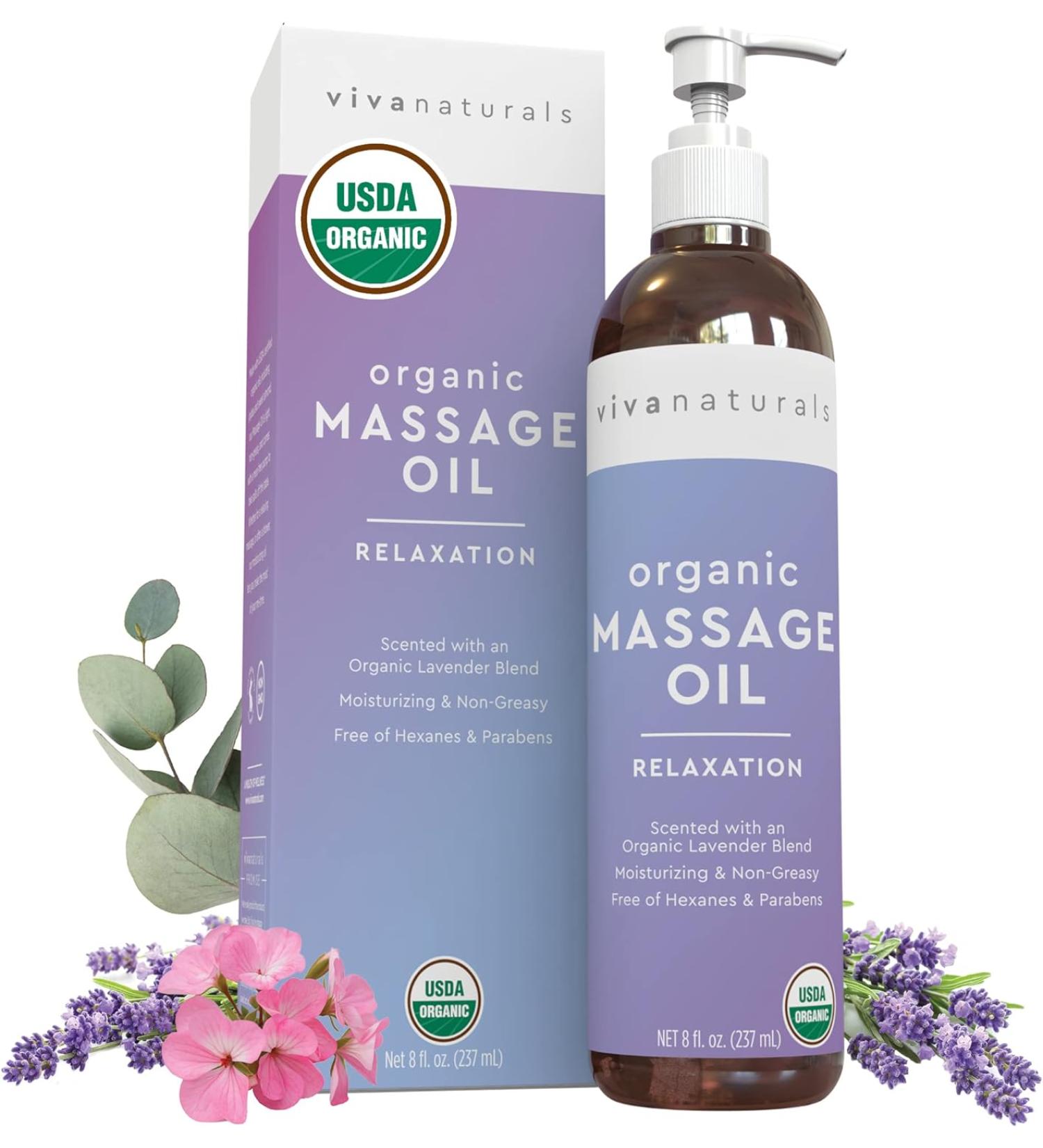 Organic Lavender Massage Oil (8 fl. oz.) - Non-Greasy Body Oil for Couples | USDA Certified | Relaxation Scented - Buy Online on GoSupps.com