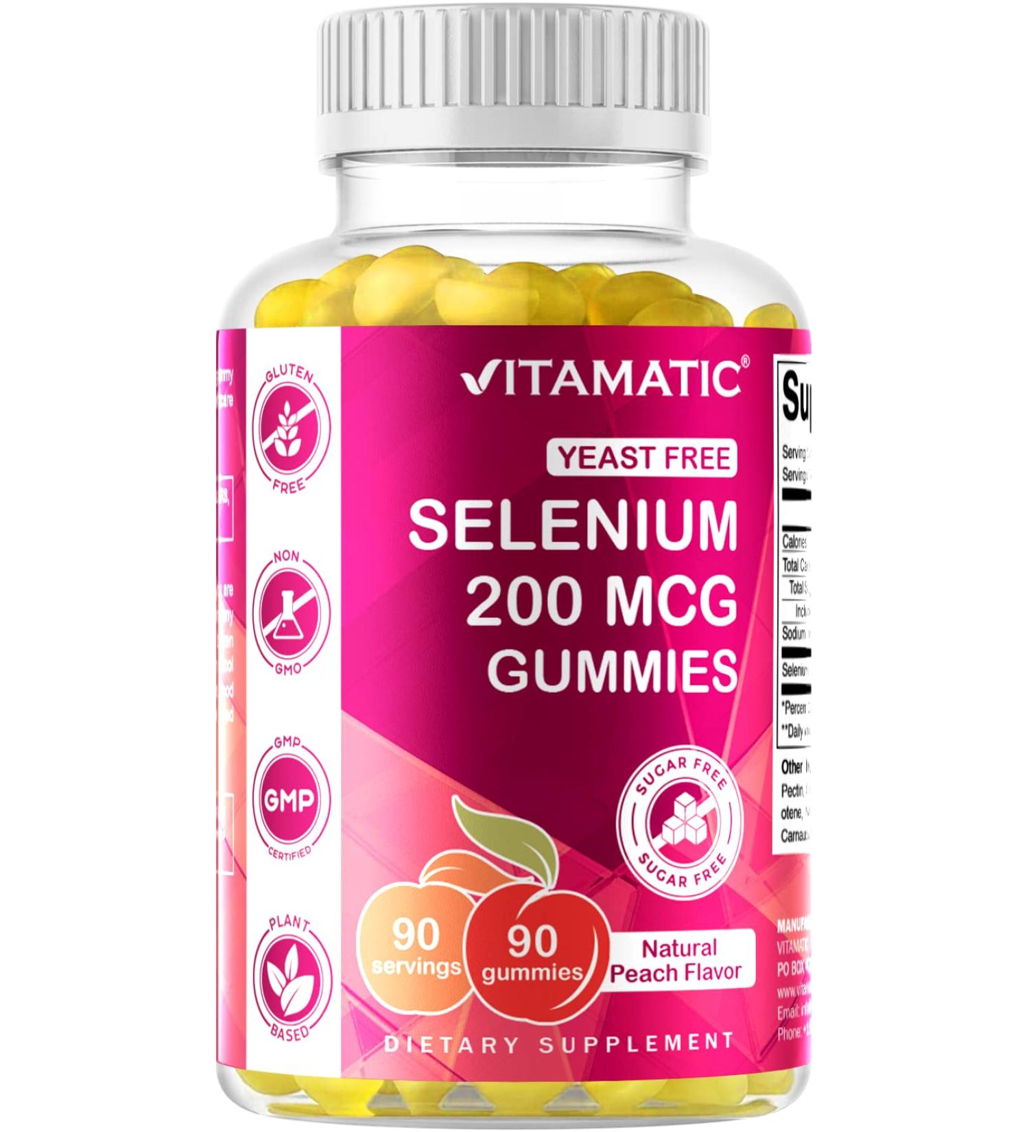 Vitamatic Yeast Free Selenium Gummies 200mcg | 90 Pectin Based Gummies | Selenomethionine Supplement for Superior Absorption - Buy Online on GoSupps.com