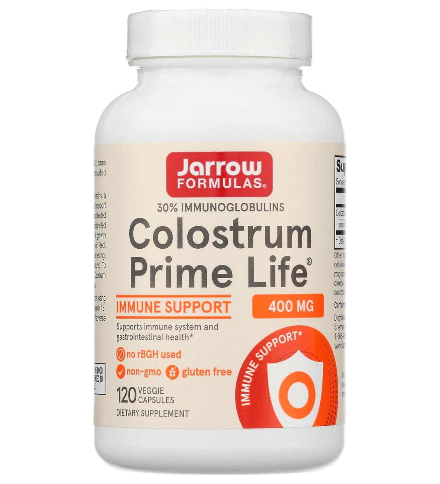 Jarrow Formulas Colostrum Prime Life 400 mg - 120 Veggie Capsules - Includes 30% Immunoglobulin - For Immune Support & Gastrointestinal Health - Up to 120 Servings - Buy Online on GoSupps.com