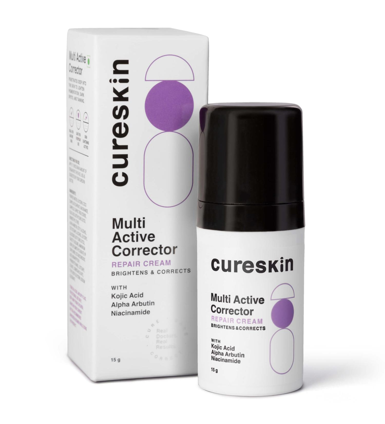 Cureskin Multi-Active Corrector Kojic Acid Face Cream | Kojic Acid Alpha Arbutin & Niacinamide | For Uneven Skin Tone Dullness & Visible Spots 0.53 Ounce (Pack of 1) - Buy Online on GoSupps.com