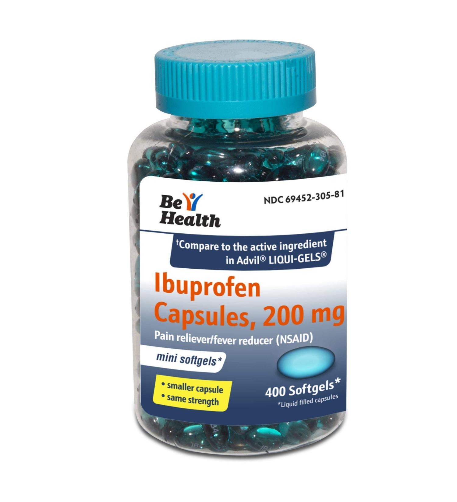 Be Health Mini Ibuprofen 200mg Softgels - Pain Reliever/Fever Reducer (400 Count) | Made in USA - Buy Online on GoSupps.com