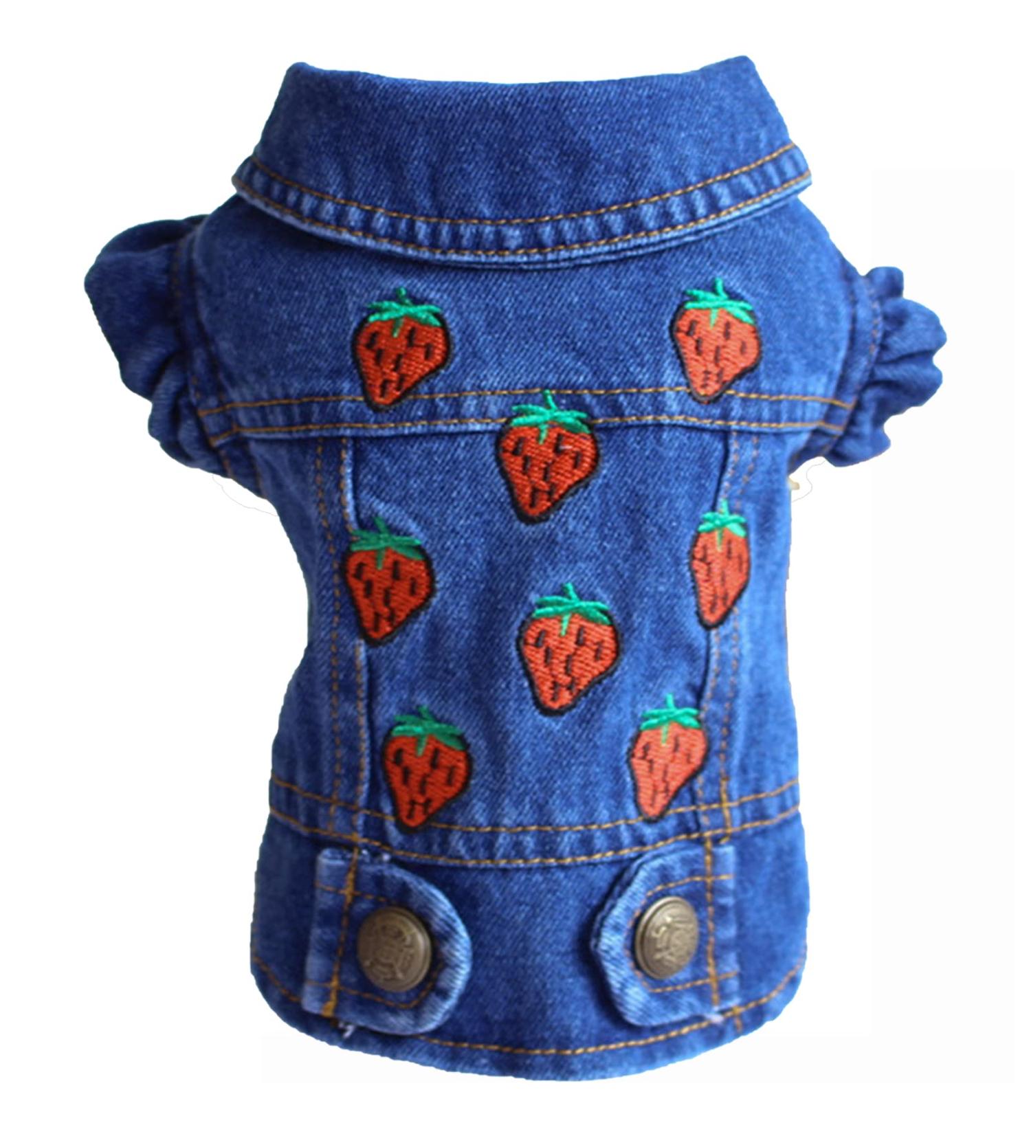 Doggystyle Pet Vests Denim Hoodie Jacket for Small Dogs (S 4-6 lbs) - Strawberry - Buy Online on GoSupps.com