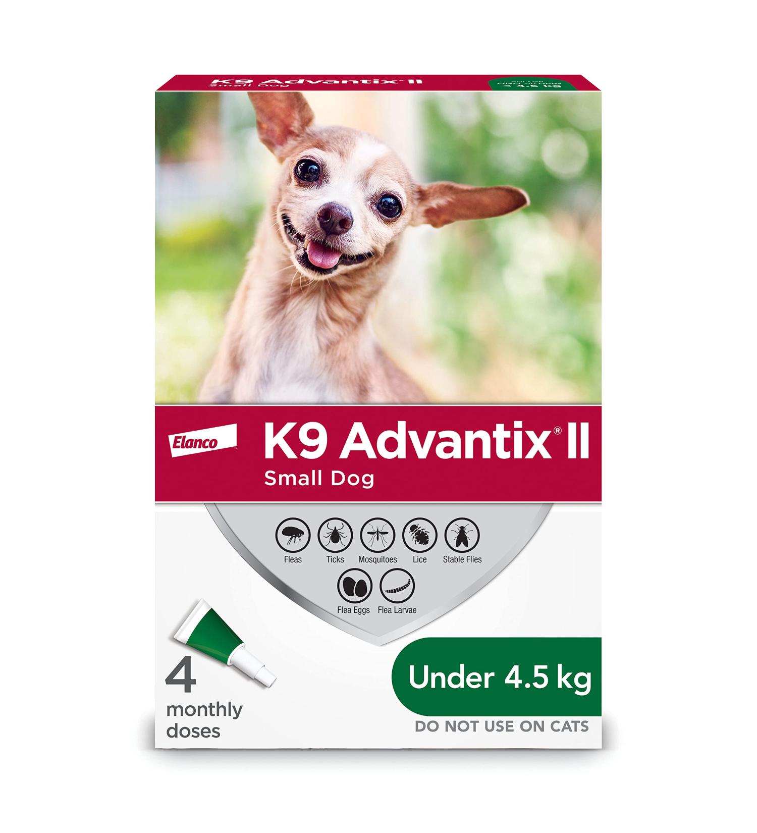 K9 Advantix II Flea and Tick Treatment for Small Dogs weighing less than 4.5 kg (less than 10 lbs.)-4 doses - Buy Online on GoSupps.com