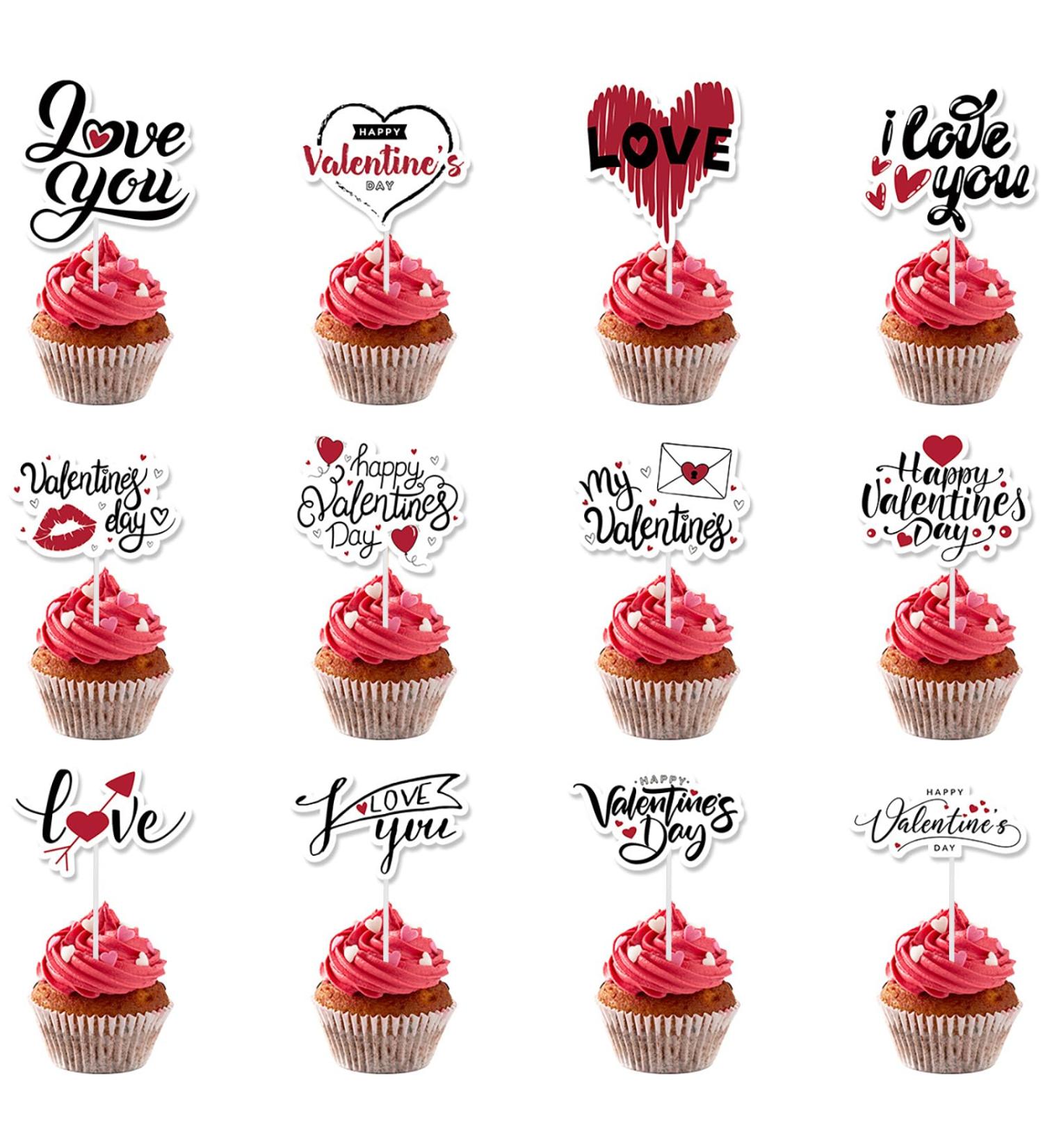 36Pcs Valentine's Day Cupcake Toppers 12 Designs Valentines Cupcake Toppers Sweet I Love You Kiss Heart Shaped Cupcake Topper Food Picks Cake Accessories for Valentine's Day Gifts Cake Decoration - Buy Online on GoSupps.com