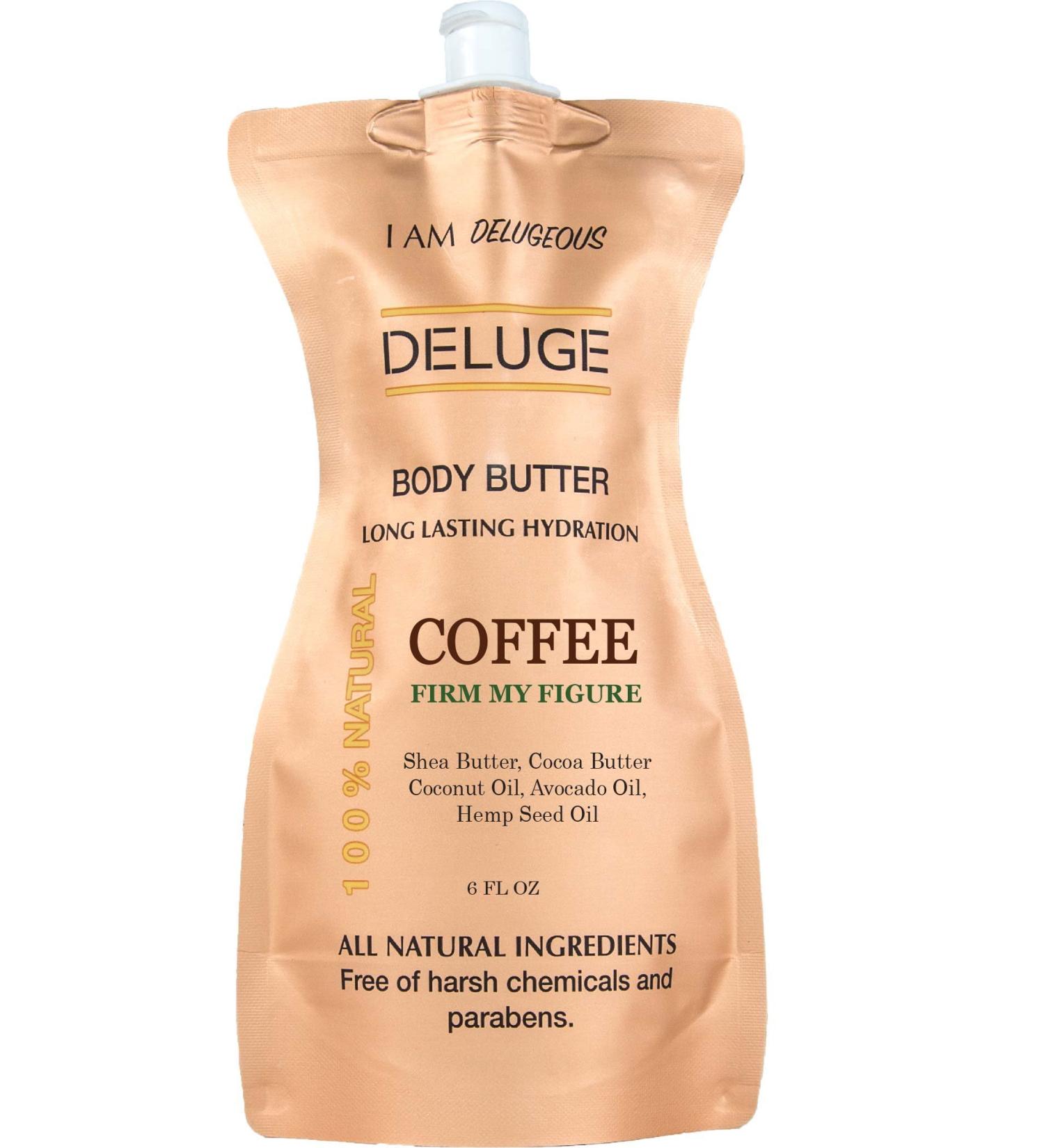 DELUGE 100% Natural and Vegan Body Butter - Shea, Coconut, and Hemp Seed Oils - 6 oz. - Eco-Friendly Packaging (Coffee) | Moisturizer for Dry and Cracked Skin - Buy Online on GoSupps.com